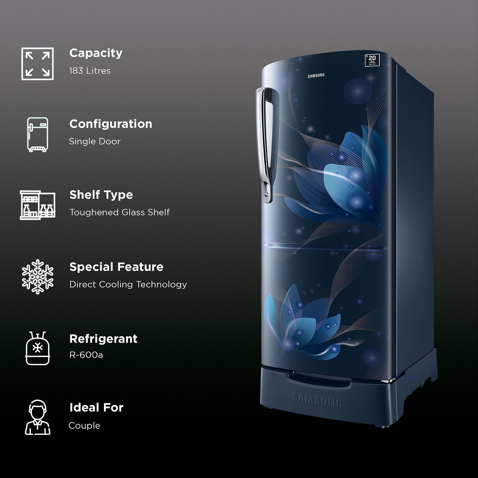 SAMSUNG 183 Litres 3 Star Direct Cool Single Door Refrigerator (RR20C1823U8/HL, Saffron Blue)_2