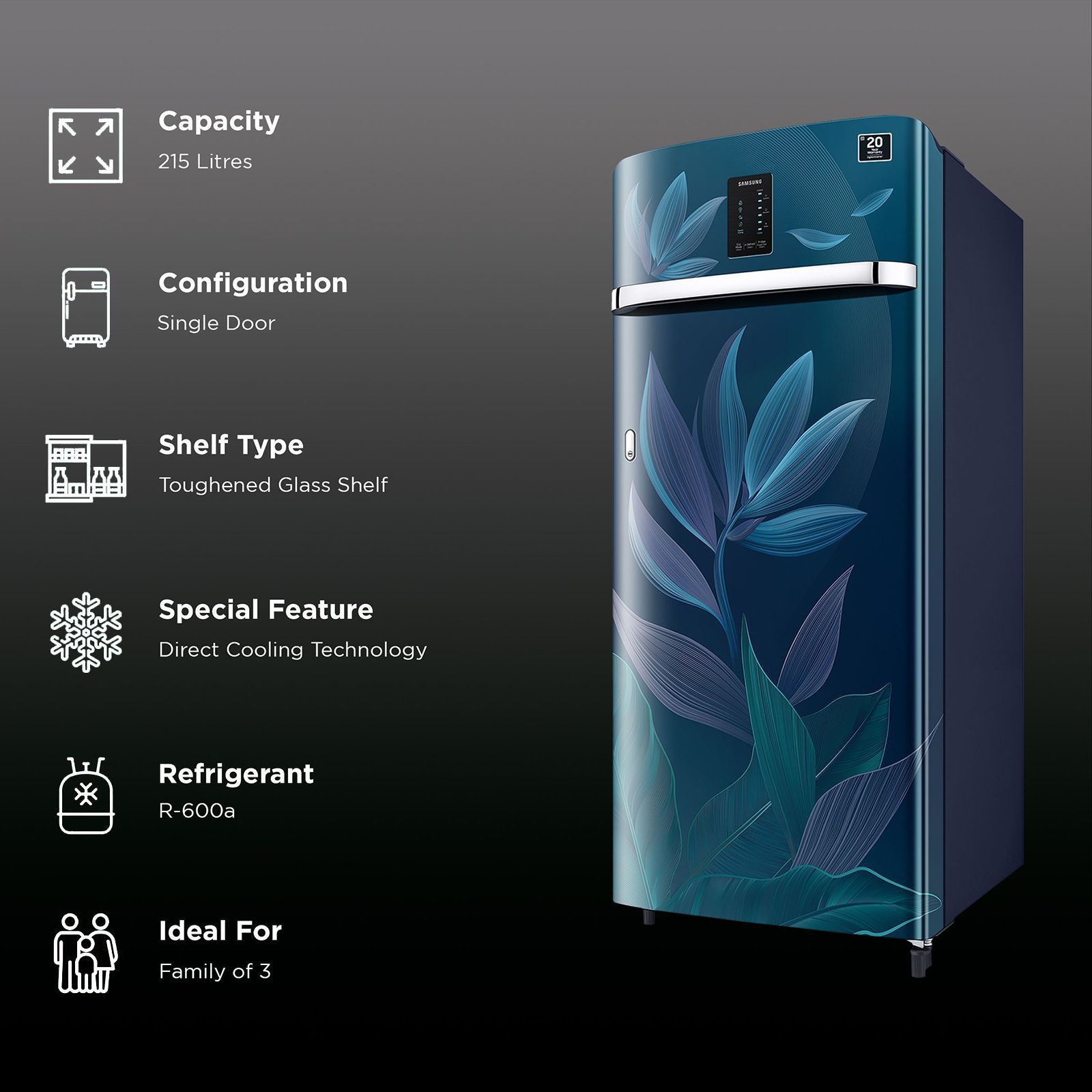 SAMSUNG 215 Litres 4 Star Direct Cool Single Door Refrigerator (RR23C2E249U/HL, Paradise Blue)_2