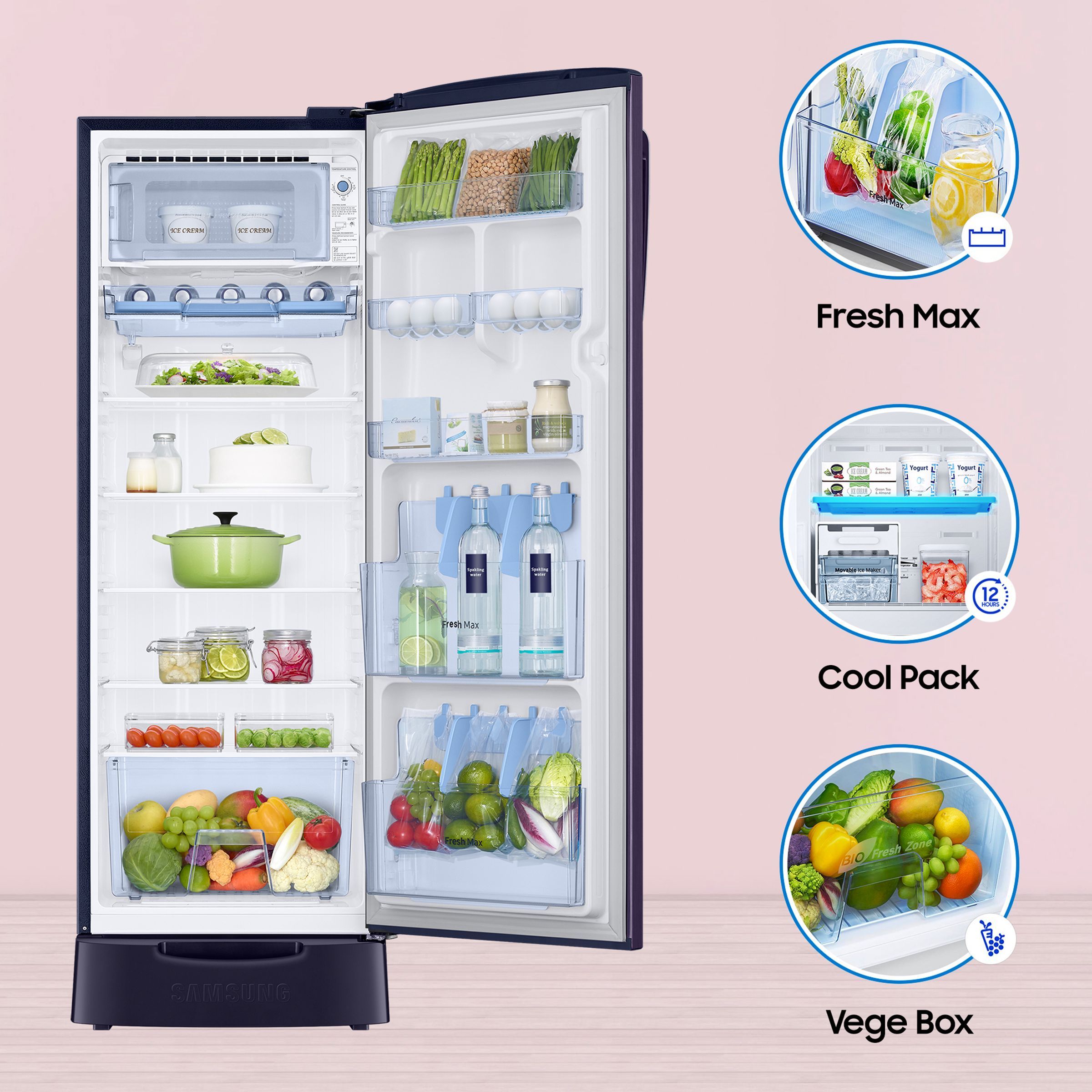 SAMSUNG 246 Litres 3 Star Direct Cool Single Door Refrigerator (RR26C3893UT/HL, Pebble Blue)_8