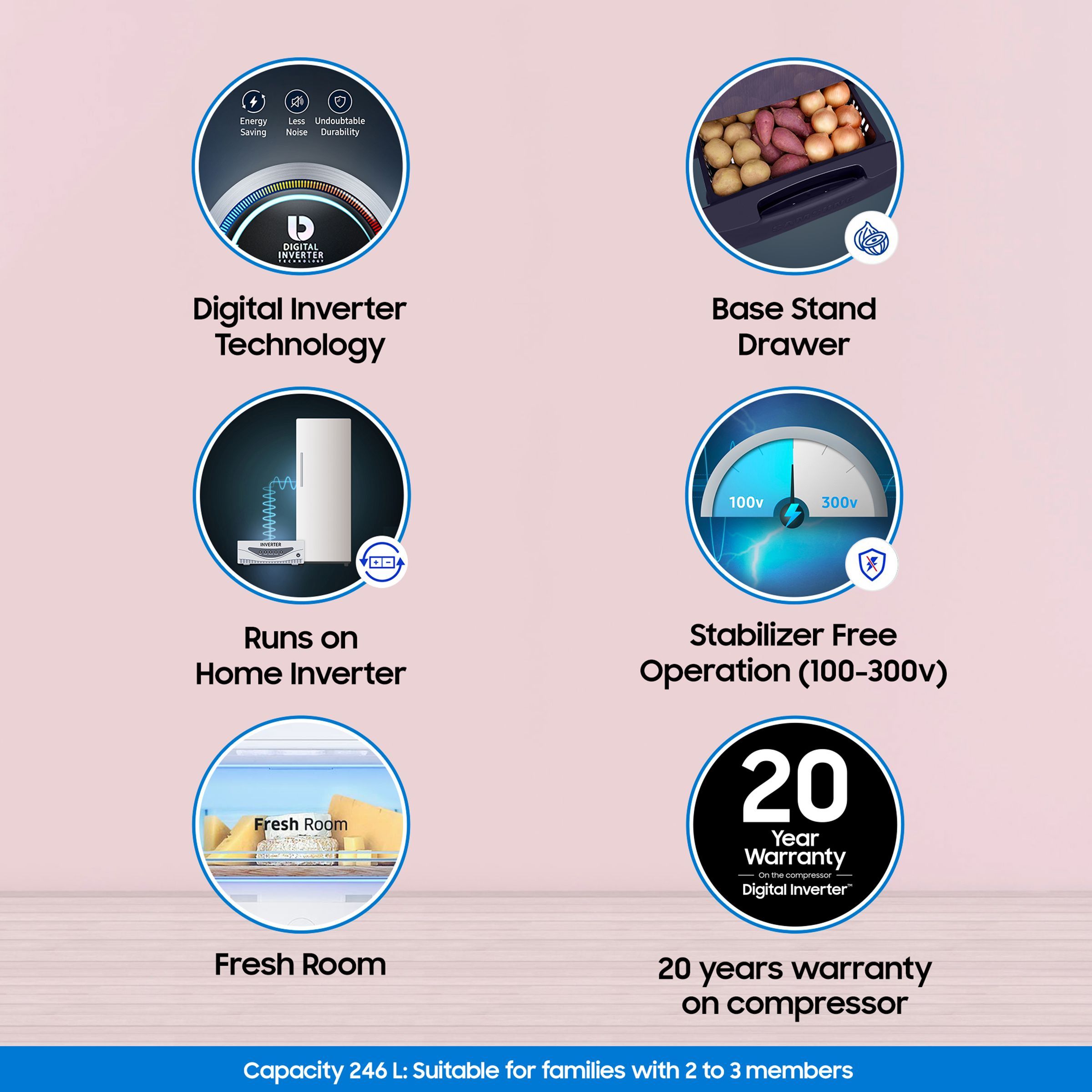 SAMSUNG 246 Litres 3 Star Direct Cool Single Door Refrigerator (RR26C3893UT/HL, Pebble Blue)_14