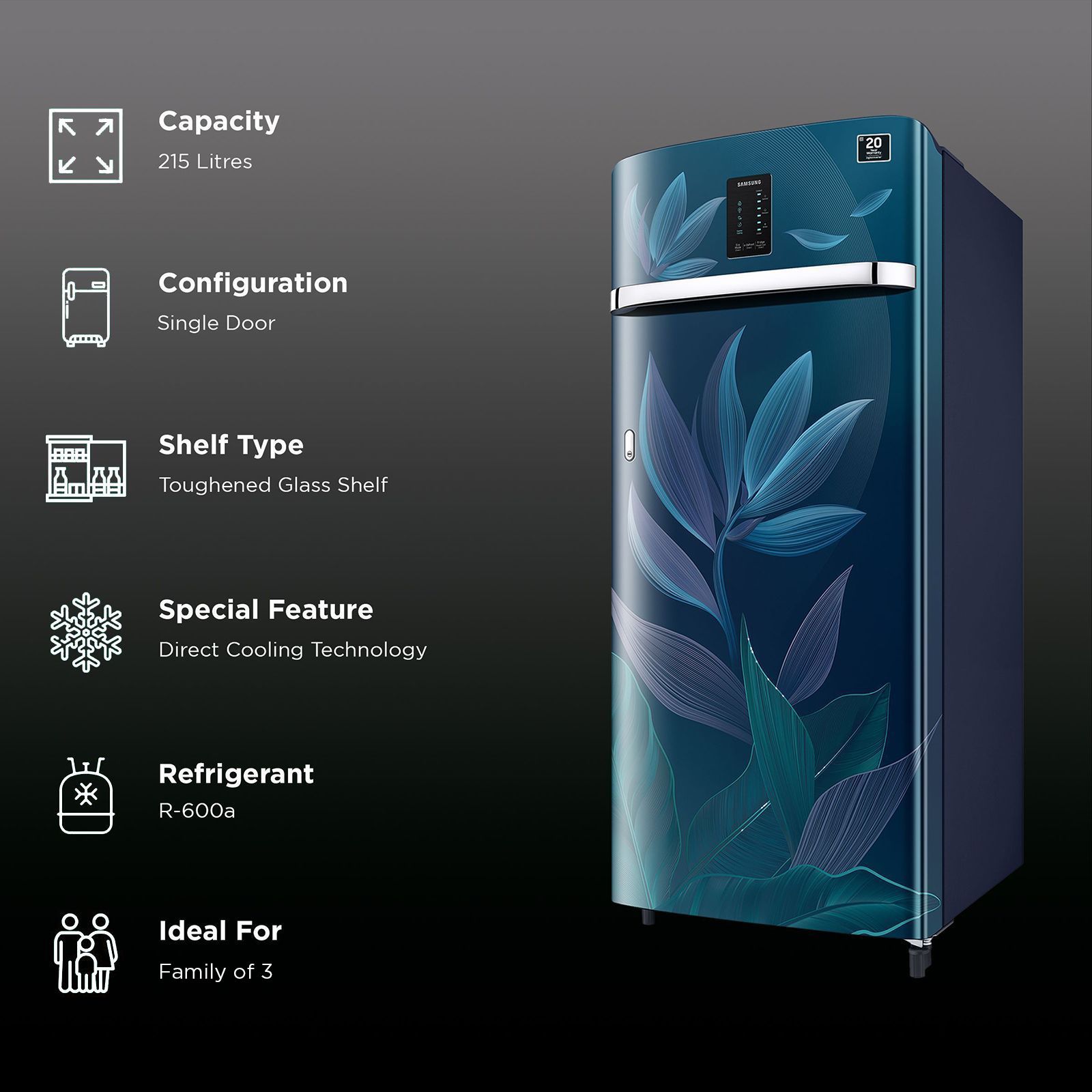 SAMSUNG 215 Litres 4 Star Direct Cool Single Door Refrigerator (RR23C2F249U/HL, Paradise Blue) SAMSUNG 215 Litres 4 Star Direct Cool Single Door Refrigerator (RR23C2F249U/HL, Paradise Blue)_2