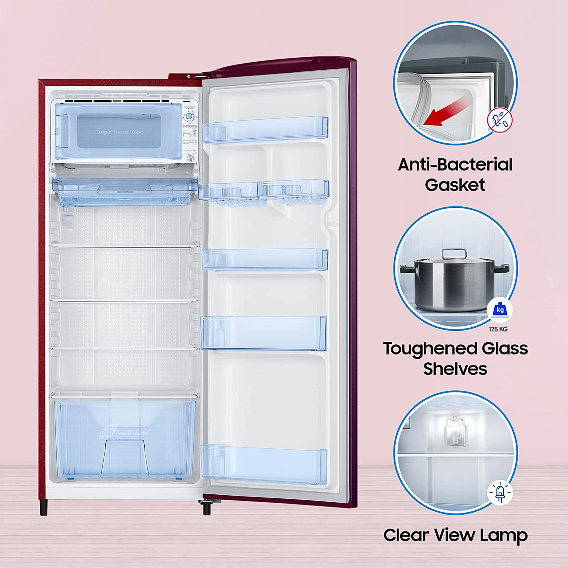 SAMSUNG 223 Litres 3 Star Direct Cool Single Door Refrigerator with Anti-Bacterial Gasket (RR24C2Y23CR/NL, Camellia Purple) SAMSUNG 223 Litres 3 Star Direct Cool Single Door Refrigerator with Anti-Bacterial Gasket (RR24C2Y23CR/NL, Camellia Purple)_13