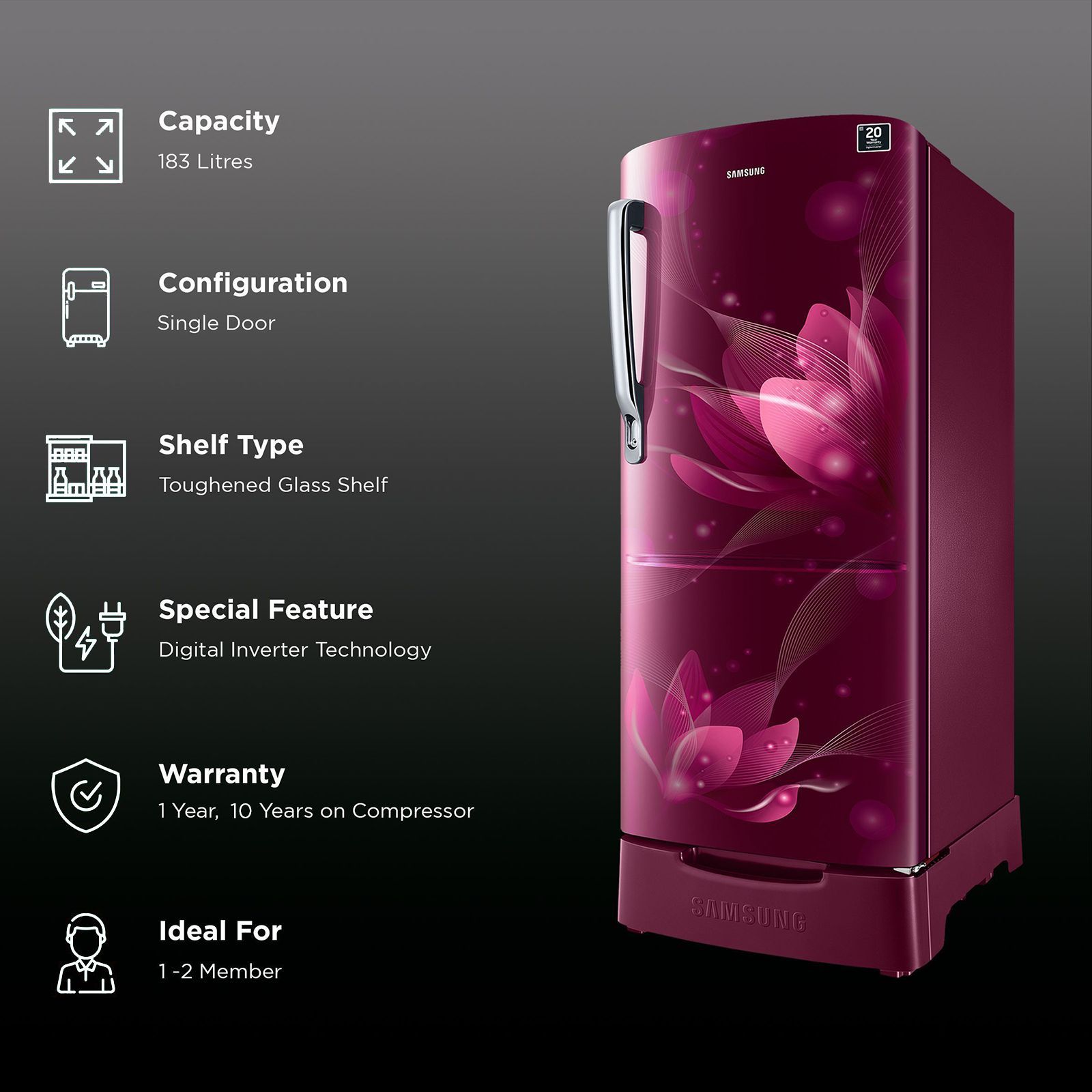 SAMSUNG 183 Litres 3 Star Direct Cool Single Door Refrigerator with Base Drawer (RR20C1823R8/HL, Saffron Red) SAMSUNG 183 Litres 3 Star Direct Cool Single Door Refrigerator with Base Drawer (RR20C1823R8/HL, Saffron Red)_2