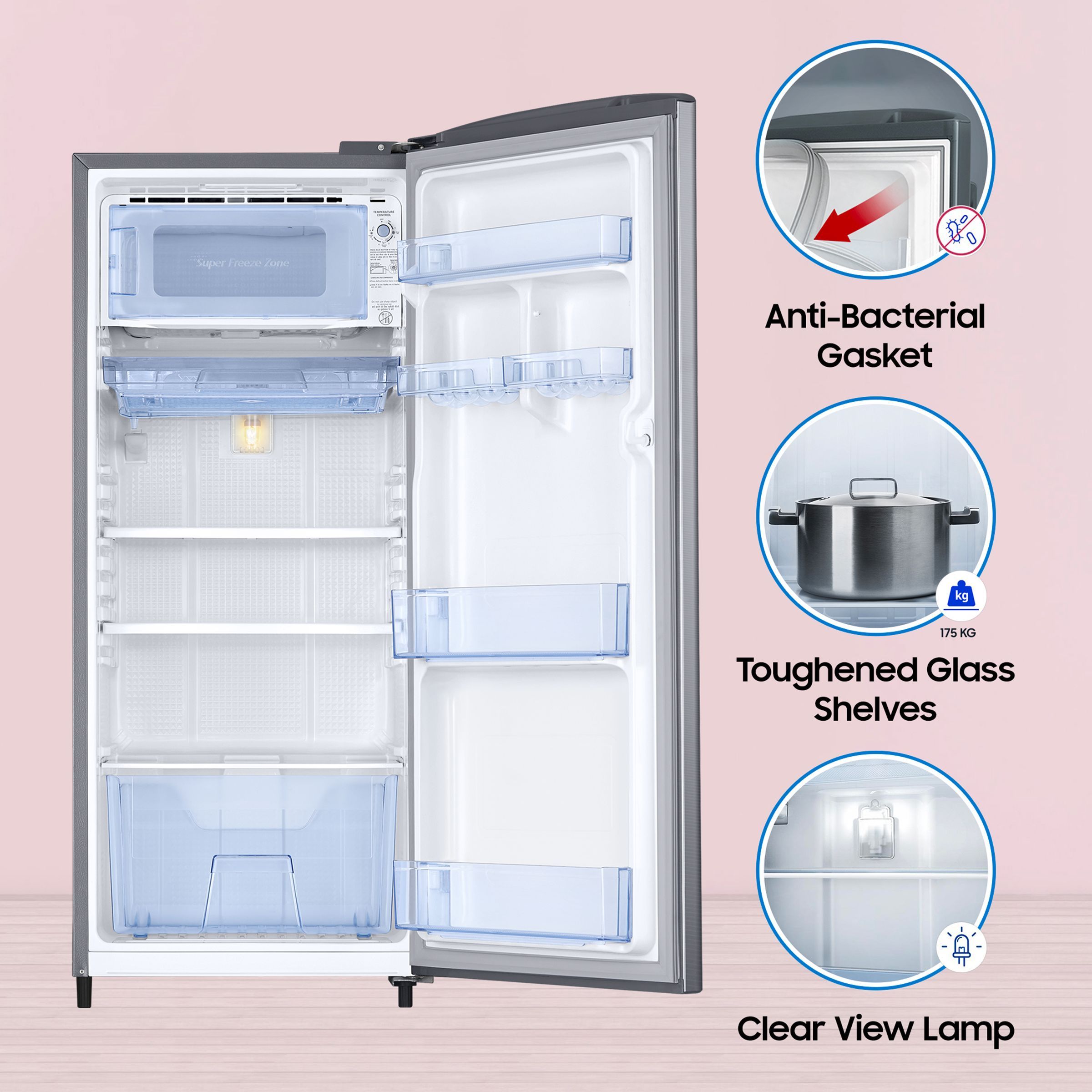 SAMSUNG Stylish Grande 183 Litres3 Star Direct Cool Single Door Refrigerator with Anti Bacterial Gasket (RR20C1723S8/HL, Elegant Inox)_15