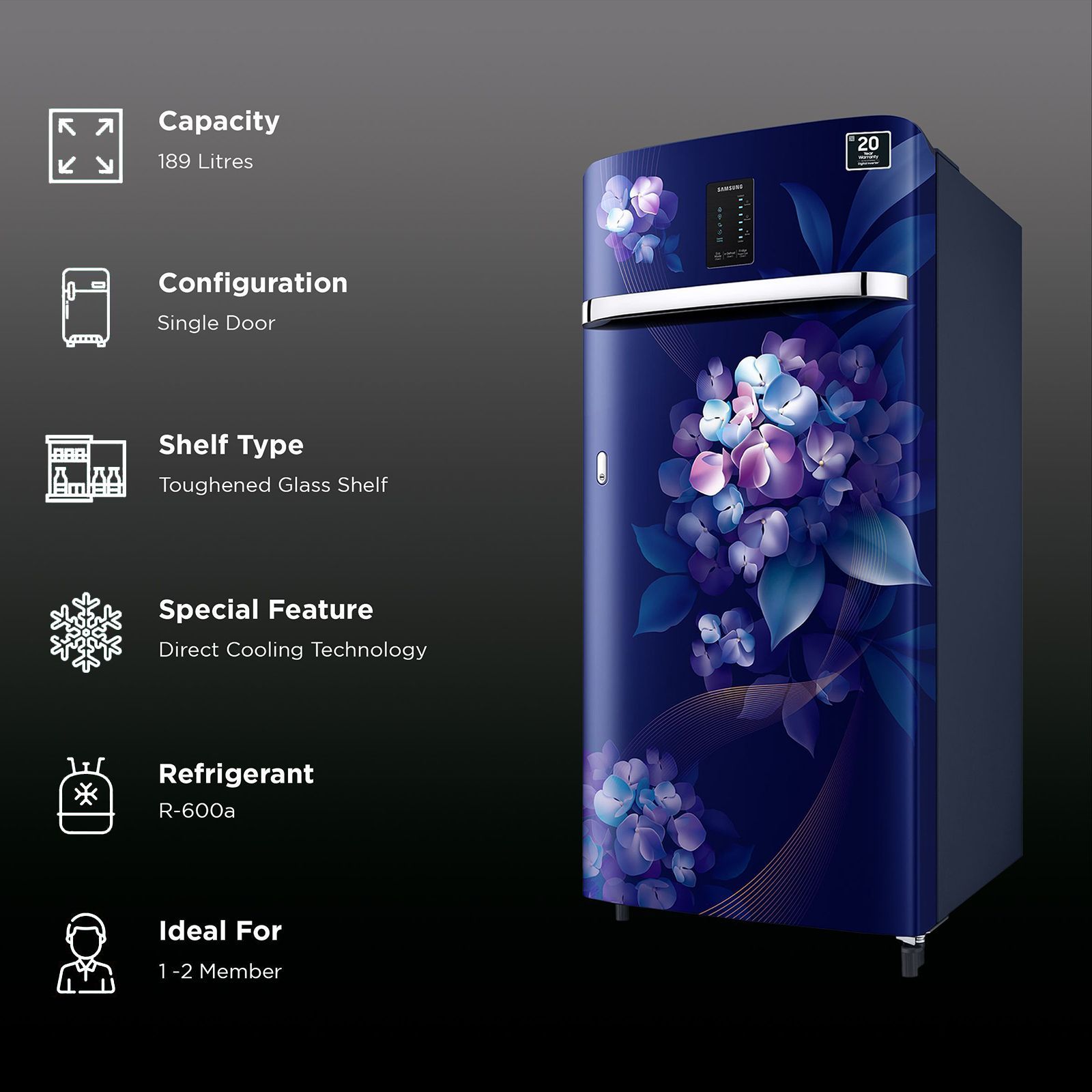 SAMSUNG 189 Litres 5 Star Direct Cool Single Door Refrigerator (RR21C2E25HS/HL, Hydrangea Blue)_2