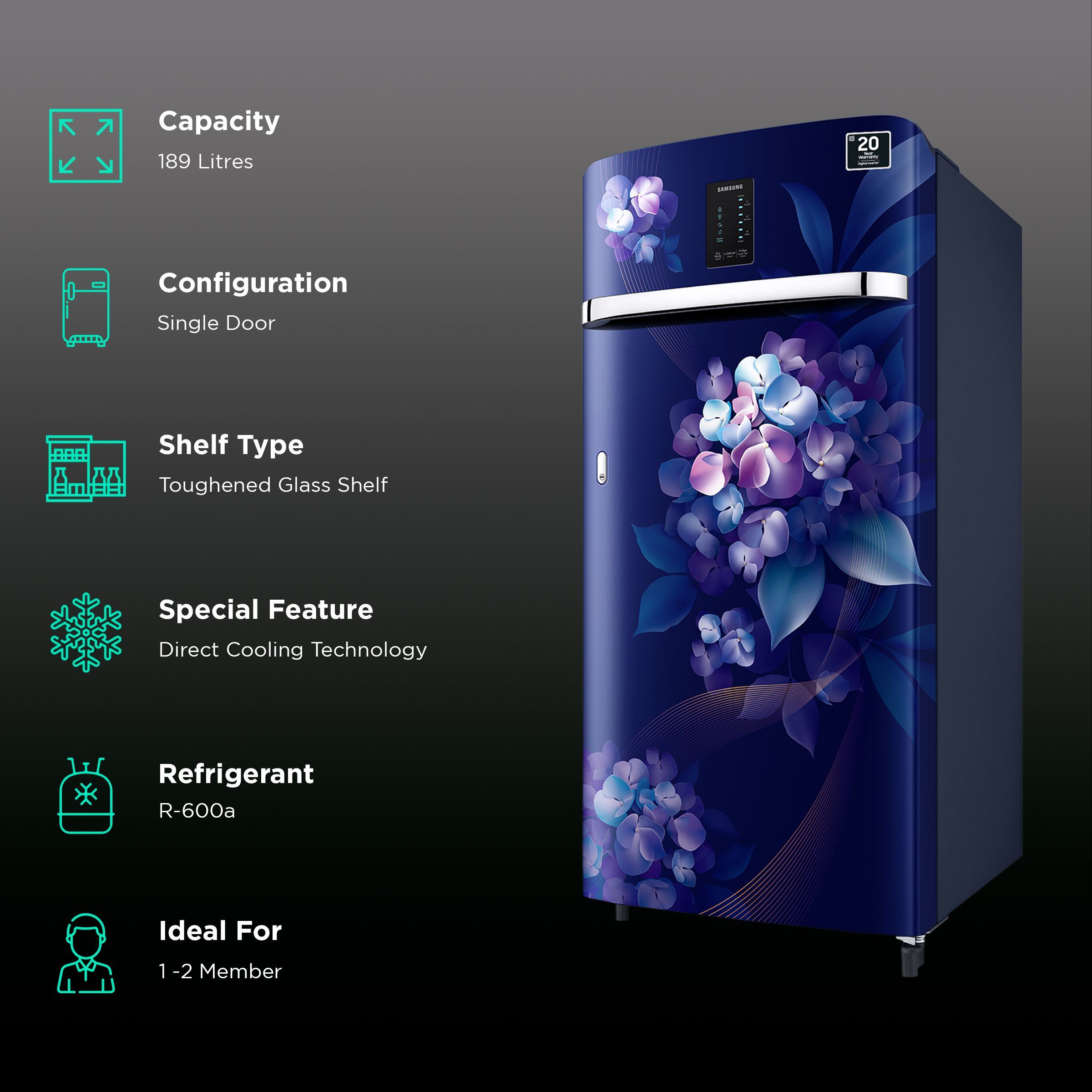 SAMSUNG 189 Litres 5 Star Direct Cool Single Door Refrigerator (RR21C2E25HS/HL, Hydrangea Blue) SAMSUNG 189 Litres 5 Star Direct Cool Single Door Refrigerator (RR21C2E25HS/HL, Hydrangea Blue)_2