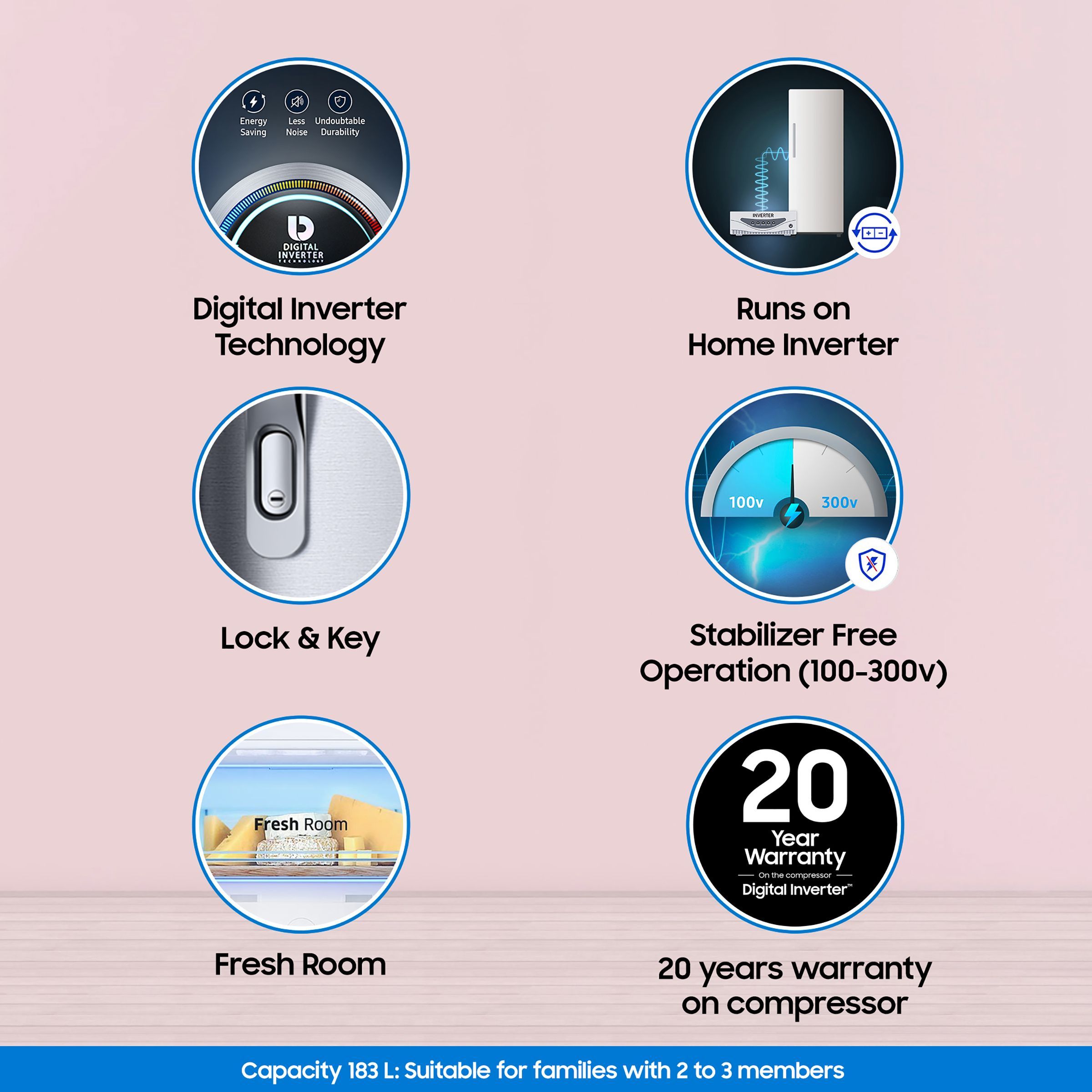 SAMSUNG Stylish Grande 183 Litres 2 Star Direct Cool Single Door Refrigerator with Stabilizer Free Operation (RR20C2412GS/NL, Grey Silver)_14