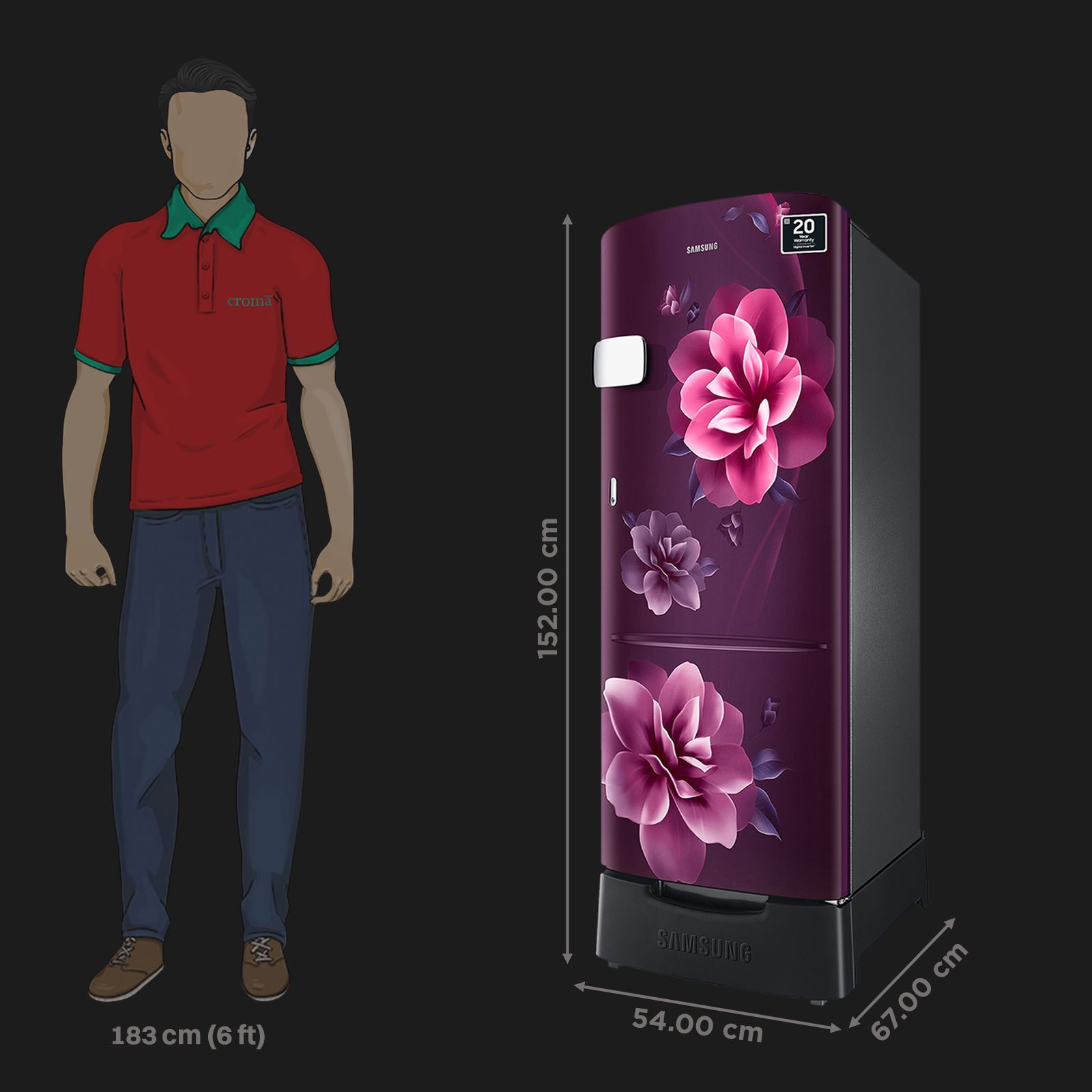 SAMSUNG Stylish Grande 223 Litres3 Star Direct Cool Single Door Refrigerator with Base Stand Drawer (RR24C2Z23CR/NL, Camellia Purple)_2