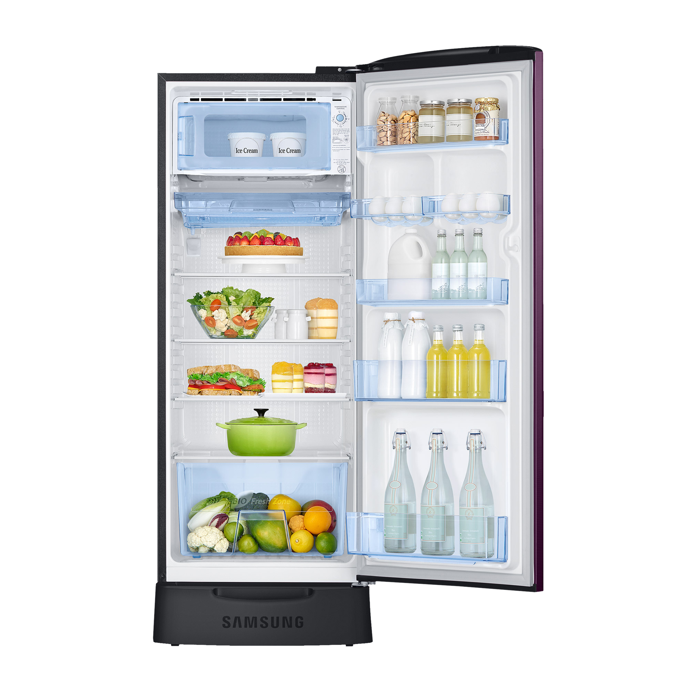 SAMSUNG Stylish Grande 223 Litres3 Star Direct Cool Single Door Refrigerator with Base Stand Drawer (RR24C2Z23CR/NL, Camellia Purple)_5