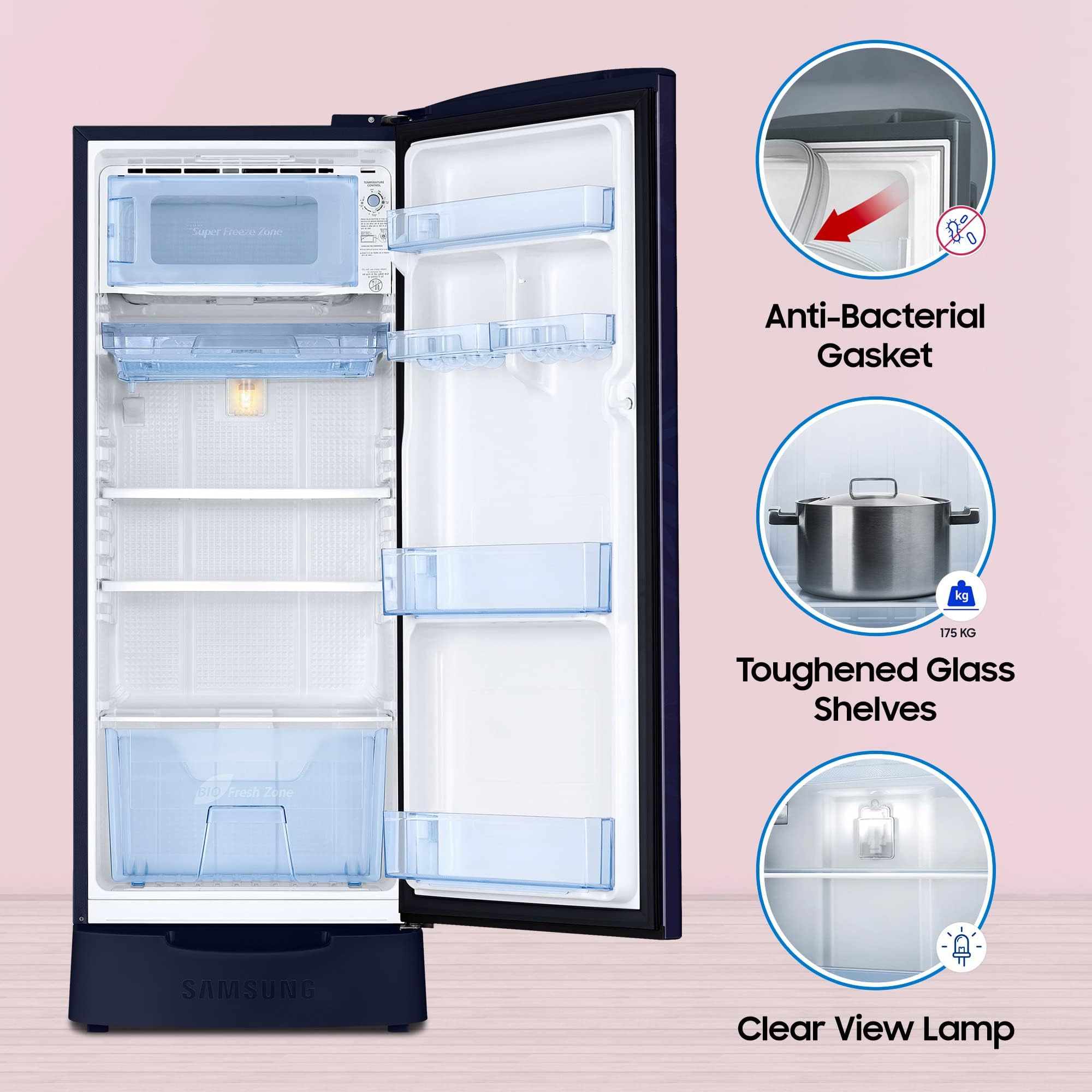 SAMSUNG 183 Litres 2 Star Direct Cool Single Door Refrigerator with Base Drawer (RR20C2Z226U/NL, Mystic Overlay Blue)_16