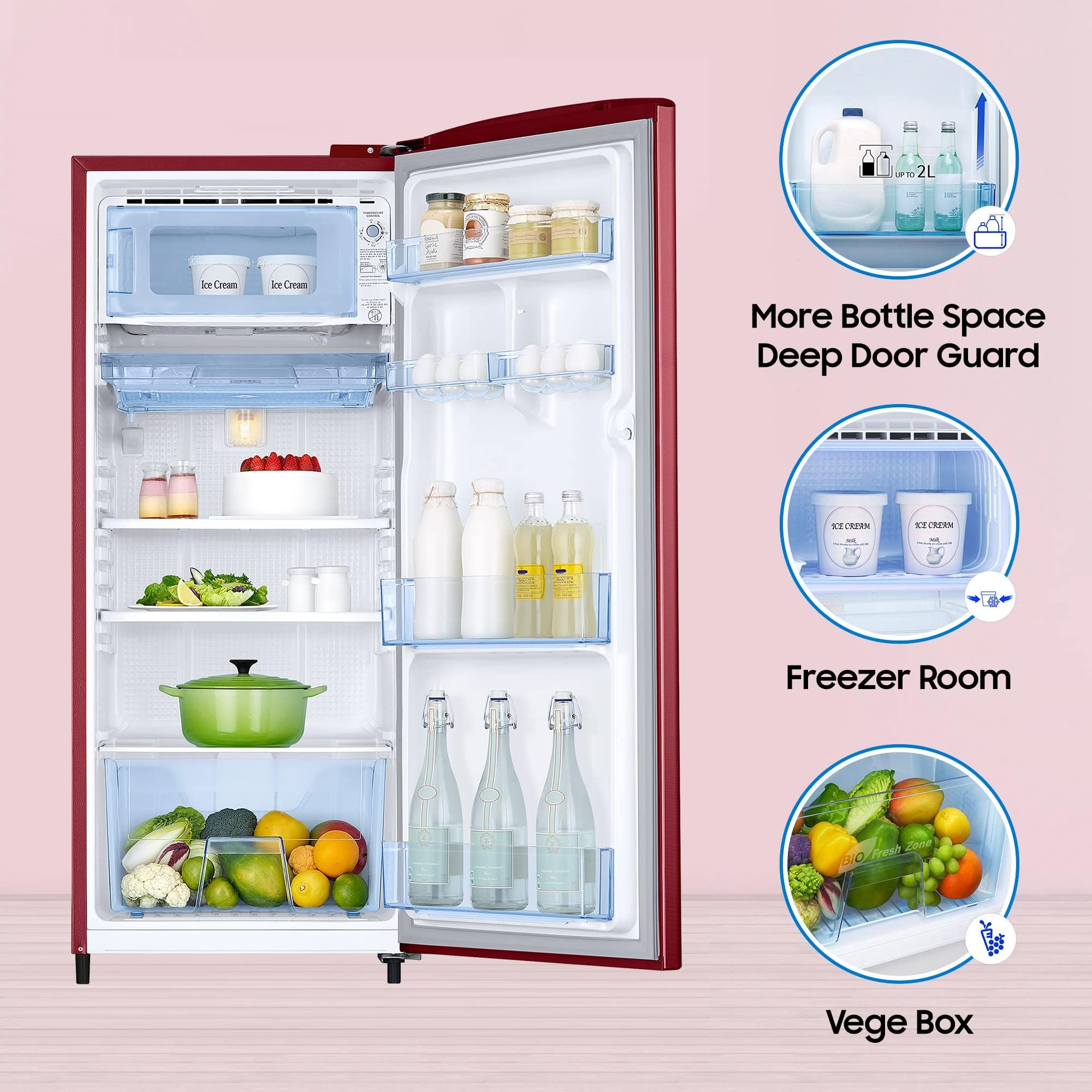 SAMSUNG 183 Litres 2 Star Direct Cool Single Door Refrigerator with Toughened Glass Shelves (RR20C2412RH/NL, Scarlet Red) SAMSUNG 183 Litres 2 Star Direct Cool Single Door Refrigerator with Toughened Glass Shelves (RR20C2412RH/NL, Scarlet Red)_15