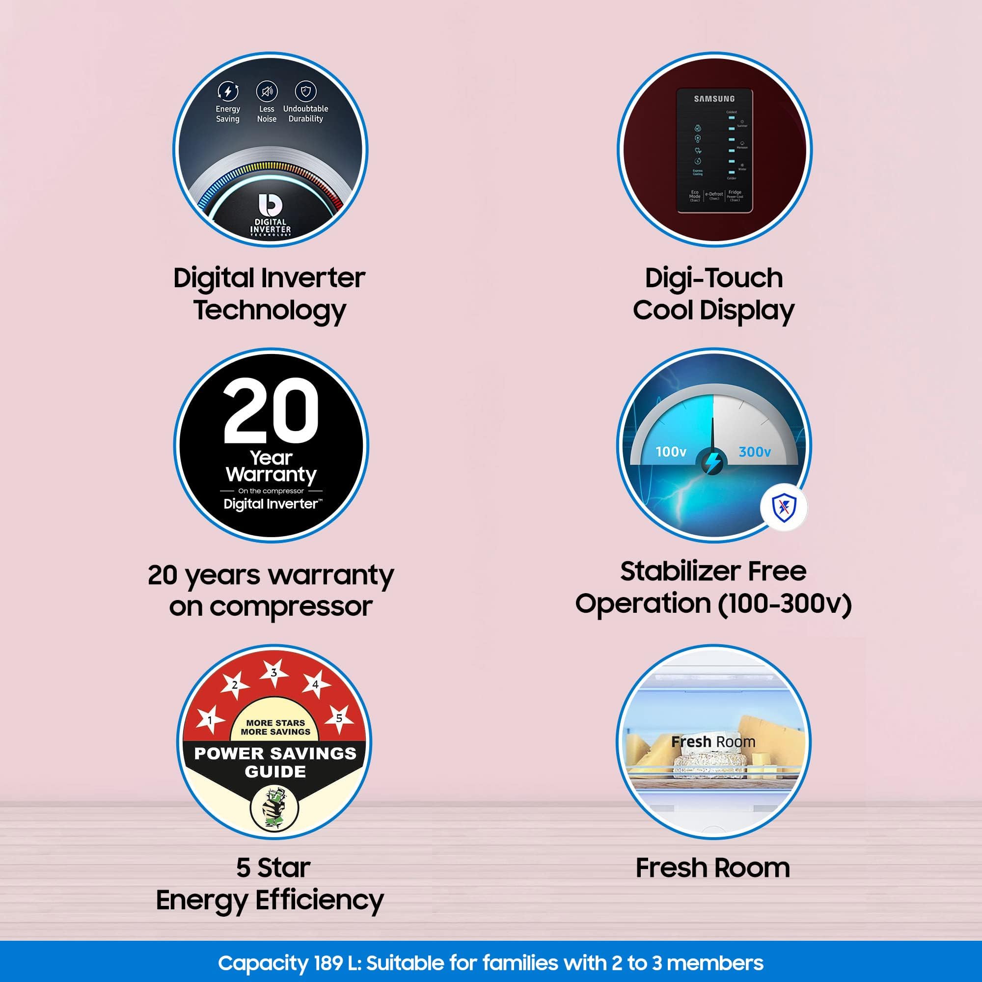 SAMSUNG 189 Litres 5 Star Direct Cool Single Door Refrigerator with Antibacterial Gasket (RR21C2E25HT/HL, Hydrangea Plum)_16