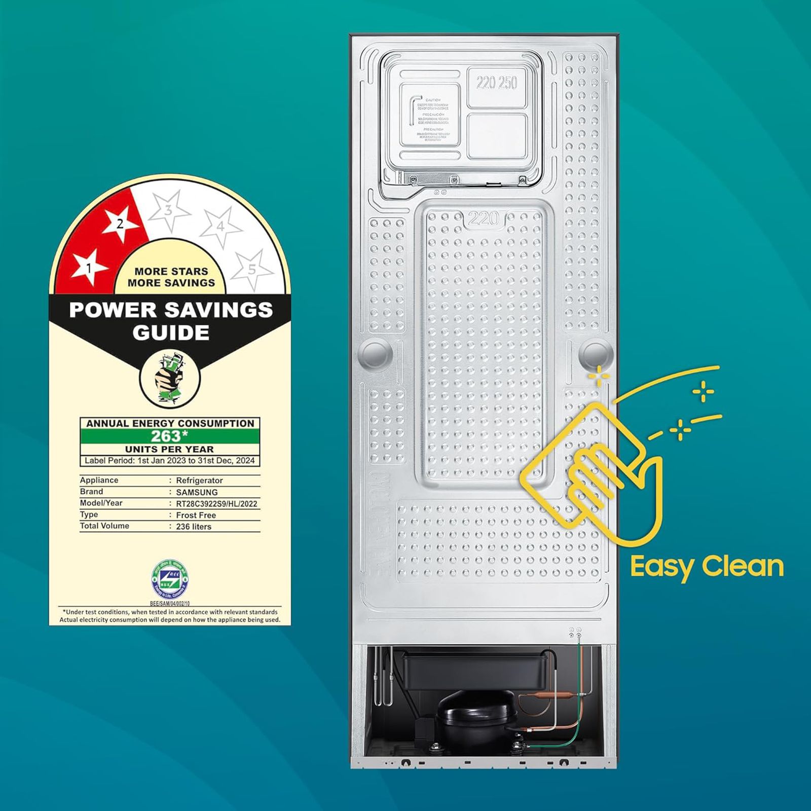 SAMSUNG 236 Litres 2 Star Frost Free Double Door Convertible Refrigerator with Anti Bacterial Gasket (RT28C3922S9/HL, Refined Inox)_11