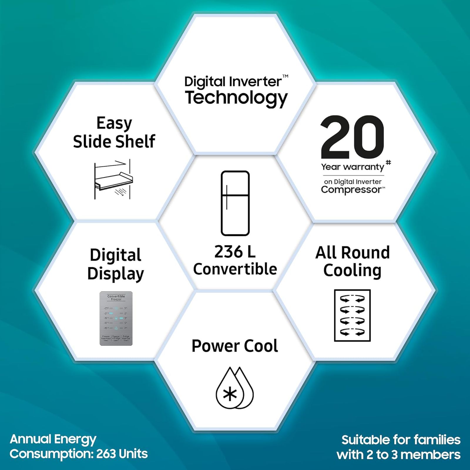 SAMSUNG 236 Litres 2 Star Frost Free Double Door Convertible Refrigerator with Anti Bacterial Gasket (RT28C3922S9/HL, Refined Inox)_14