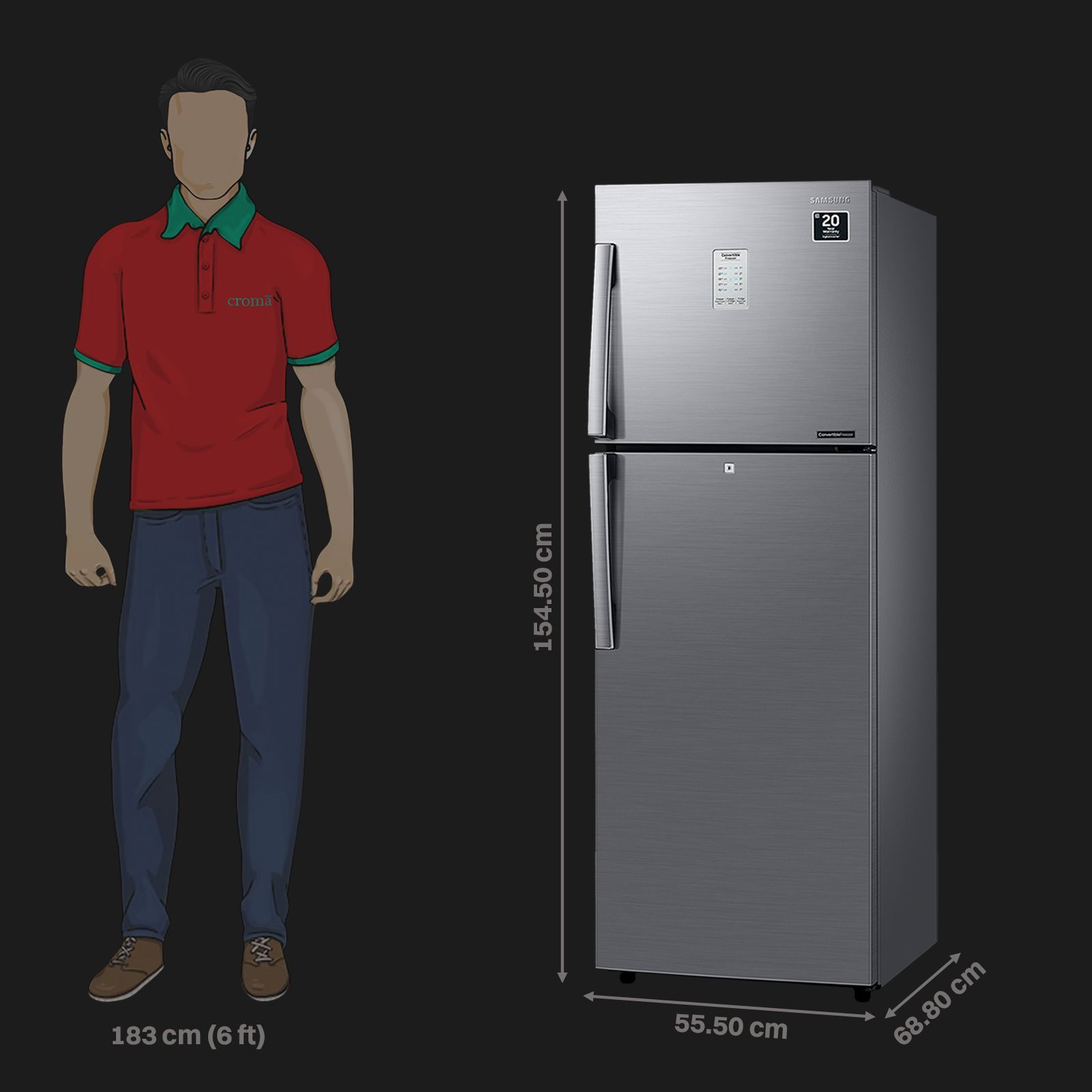 SAMSUNG 236 Litres 2 Star Frost Free Double Door Convertible Refrigerator with Anti Bacterial Gasket (RT28C3922S9/HL, Refined Inox)_2