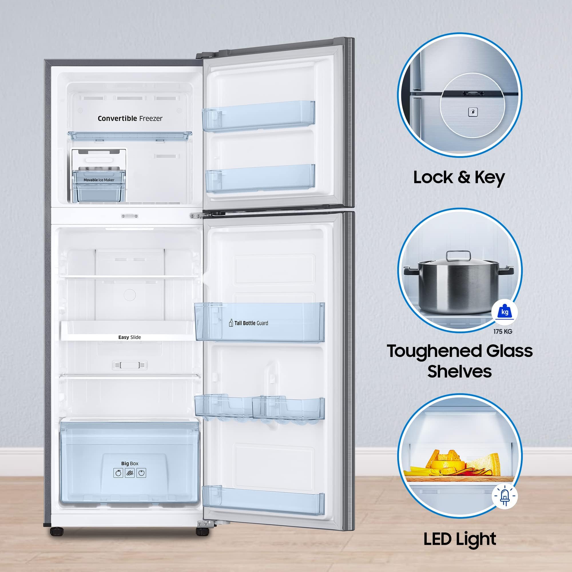 SAMSUNG 236 Litres 2 Star Frost Free Double Door Convertible Refrigerator with Anti Bacterial Gasket (RT28C3922S9/HL, Refined Inox)_18