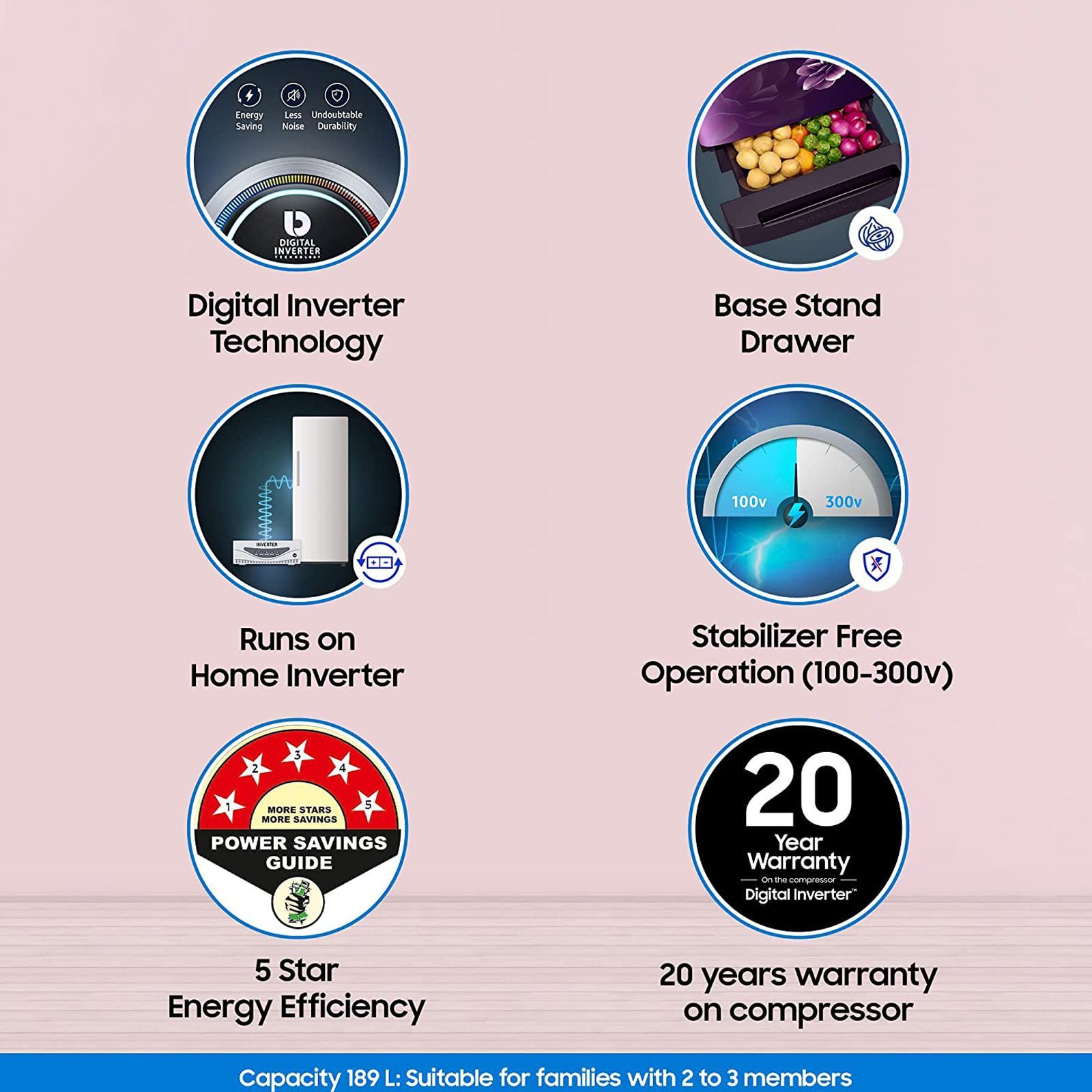 SAMSUNG 189 Litres 5 Star Direct Cool Single Door Refrigerator with Antibacterial Gasket (RR21C2H25CR/HL, Camellia Purple)_16