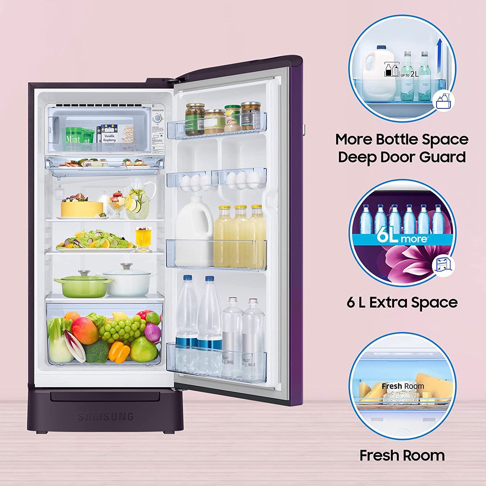 SAMSUNG 189 Litres 5 Star Direct Cool Single Door Refrigerator with Antibacterial Gasket (RR21C2H25CR/HL, Camellia Purple)_17
