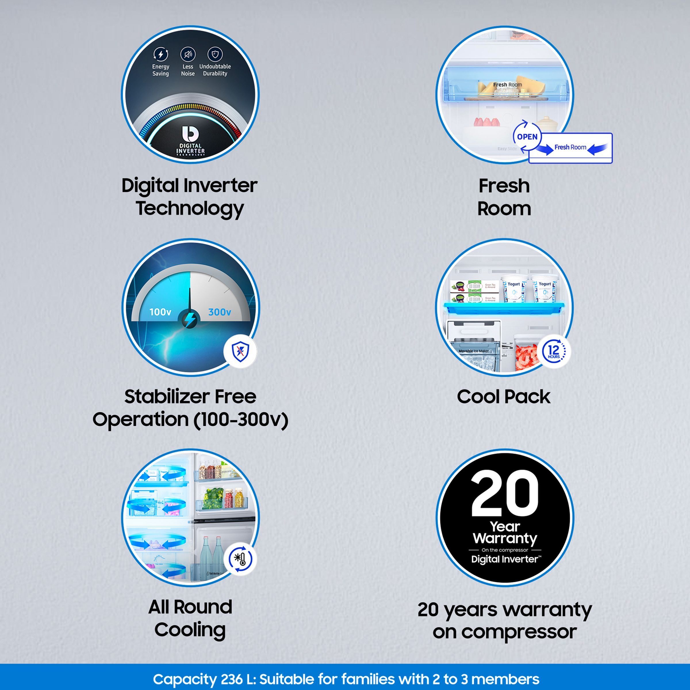 SAMSUNG 236 Litres 2 Star Frost Free Double Door Refrigerator with Antibacterial Gasket (RT28C3452S8/HL, Elegant Inox)_9