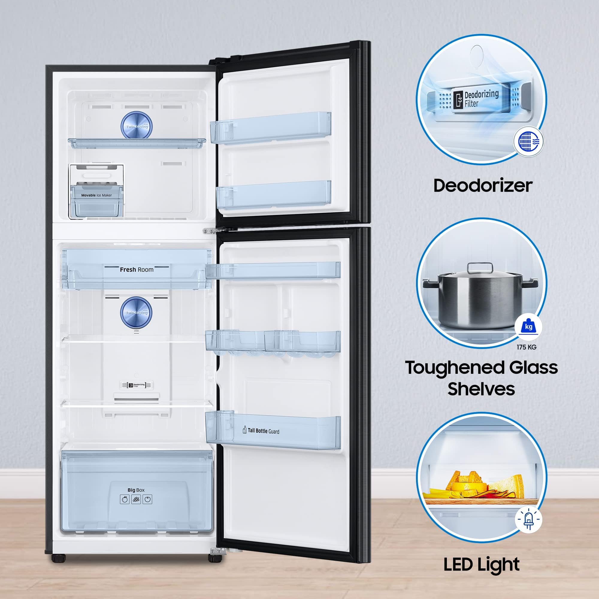 SAMSUNG 301 Litres 2 Star Frost Free Double Door Convertible Refrigerator with Twin Cooling Plus (RT34C4522B1/HL, Black Matt)_13