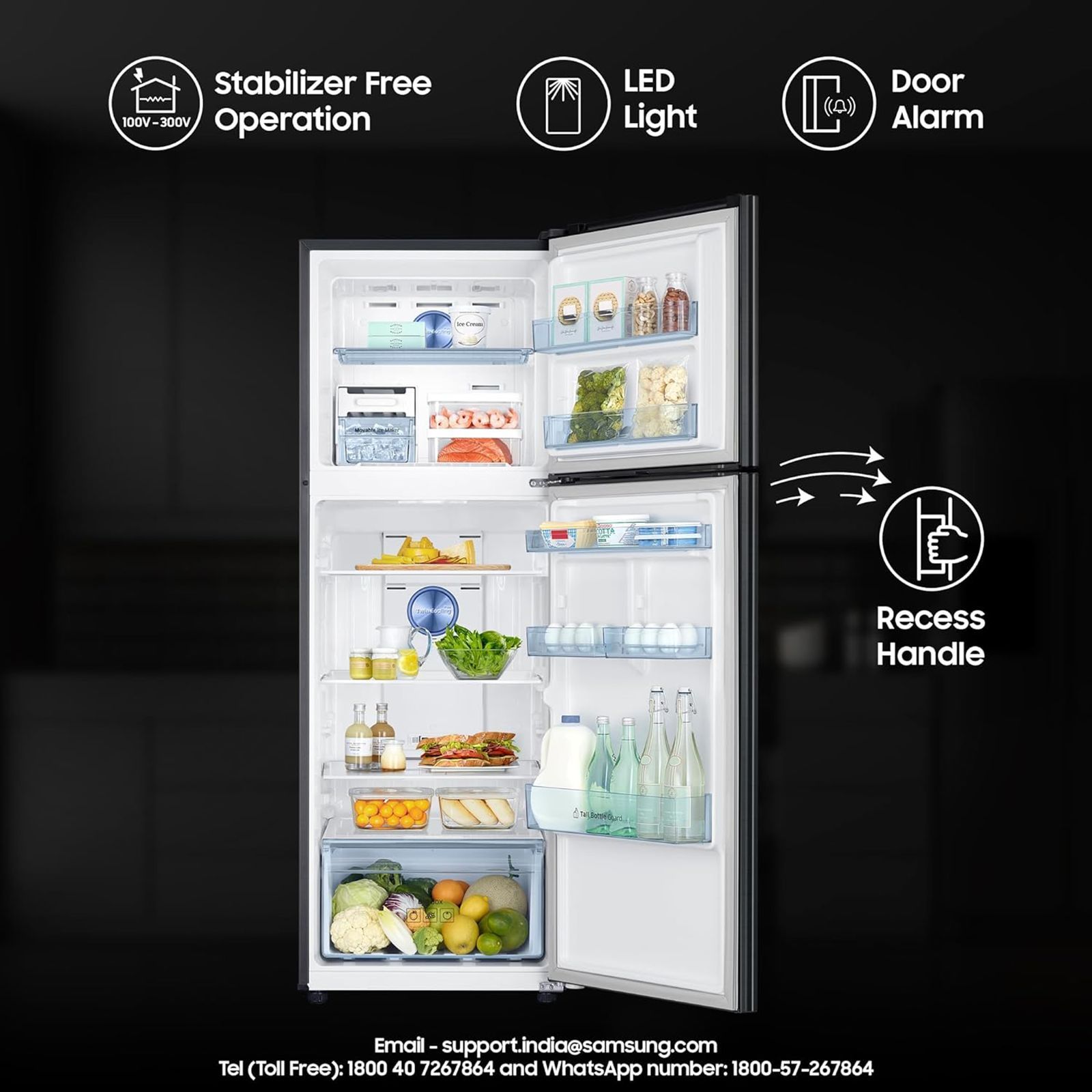 SAMSUNG 322 Litres 2 Star Frost Free Double Door Refrigerator (RT37C4512BX/HL, Luxe Black)_11