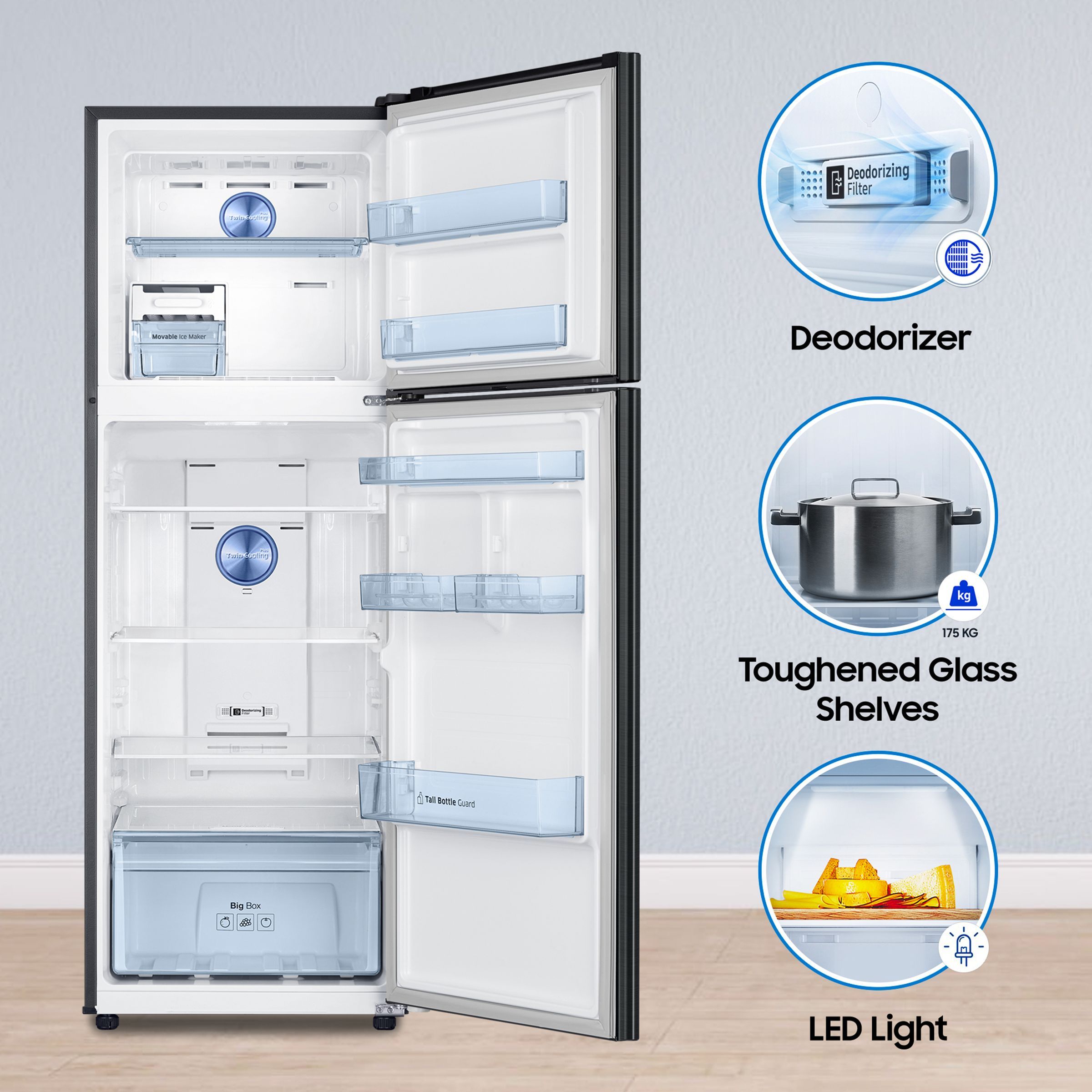 SAMSUNG 322 Litres 2 Star Frost Free Double Door Refrigerator (RT37C4512BX/HL, Luxe Black)_18