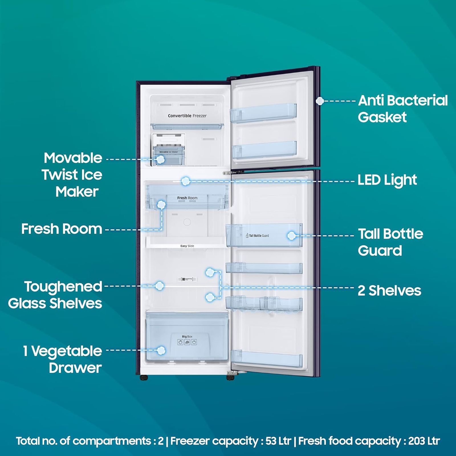 SAMSUNG 256 Litres 2 Star Frost Free Double Door Refrigerator with Convertible 3-in-1 Mode (RT30C3742S9/HL, Refined Inox)_13