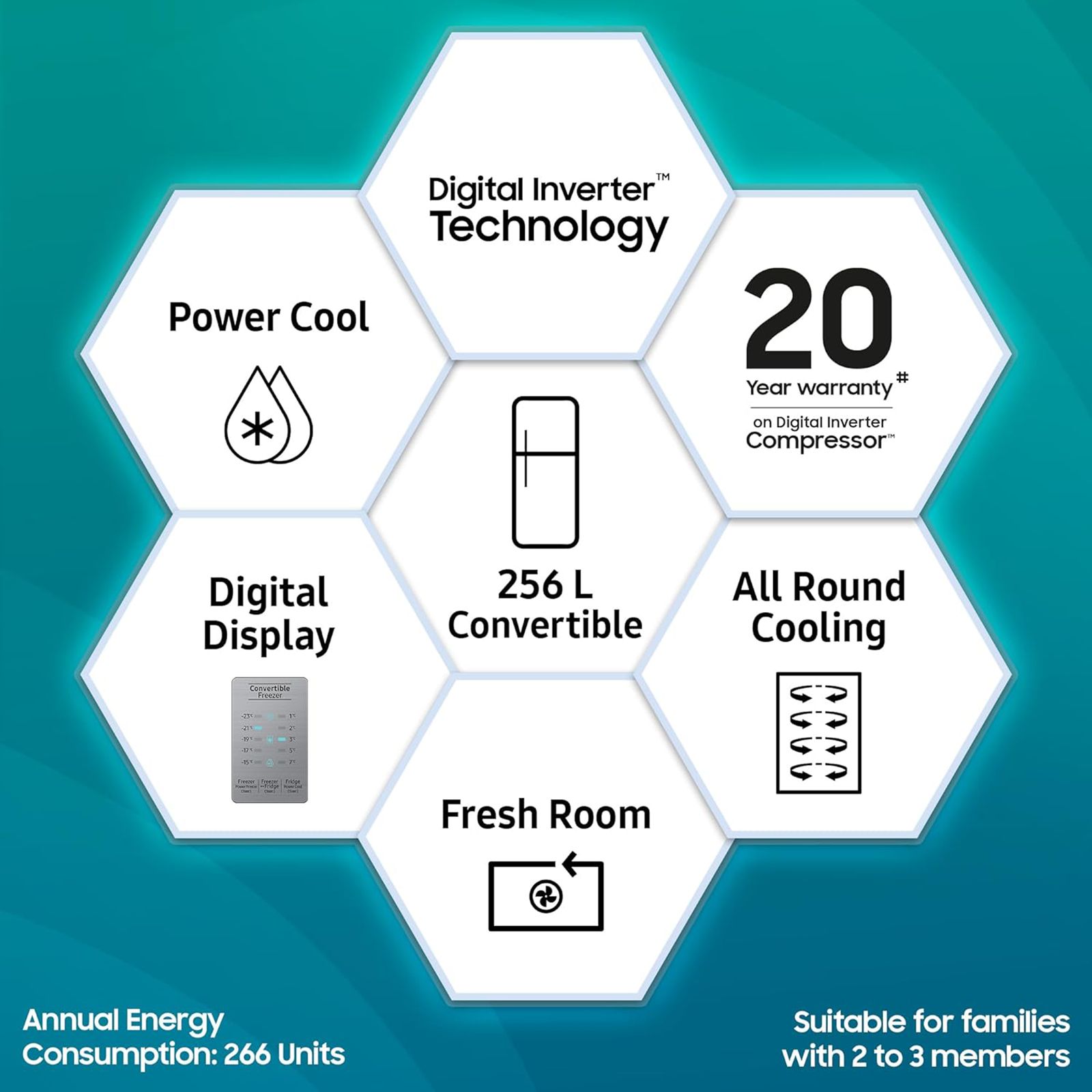 SAMSUNG 256 Litres 2 Star Frost Free Double Door Refrigerator with Convertible 3-in-1 Mode (RT30C3742S9/HL, Refined Inox)_14