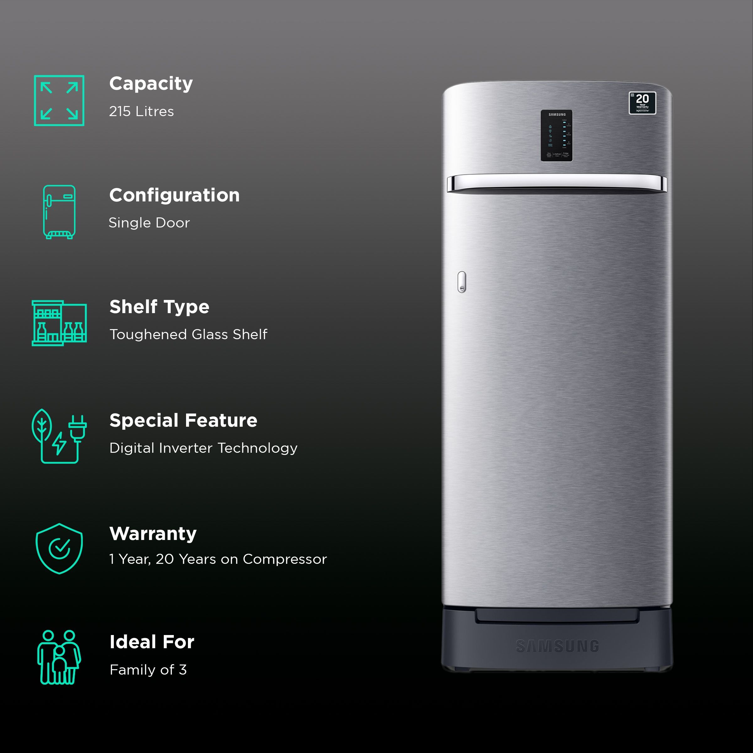 SAMSUNG 215 Litres 4 Star Direct Cool Single Door Refrigerator with Antibacterial Gasket (RR23C2F24S8/HL, Elegant Inox)_2