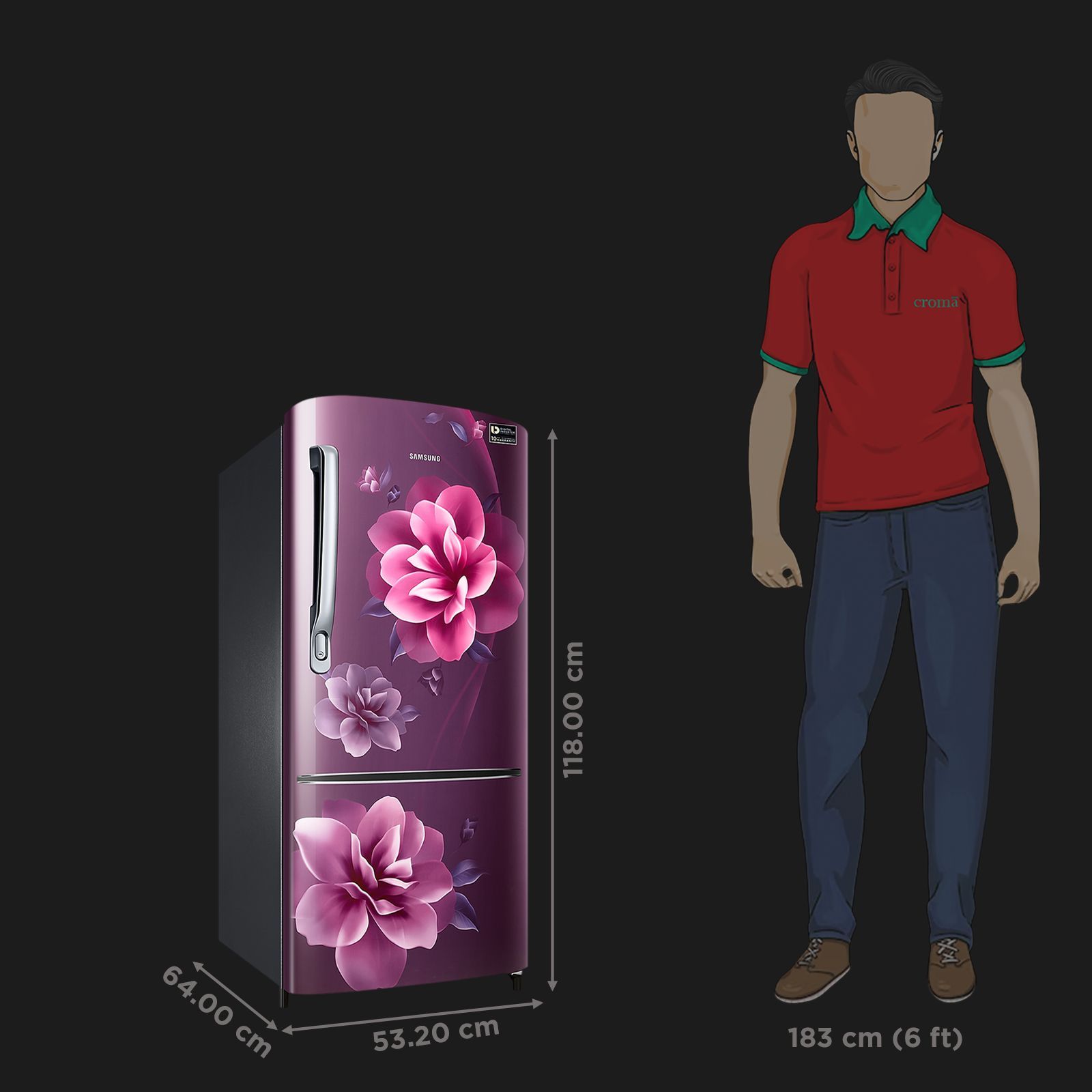 SAMSUNG Stylish Grande 183 Litres4 Star Direct Cool Single Door Refrigerator with Anti Bacterial Gasket (RR20C1724CR/HL, Camellia Purple)_2