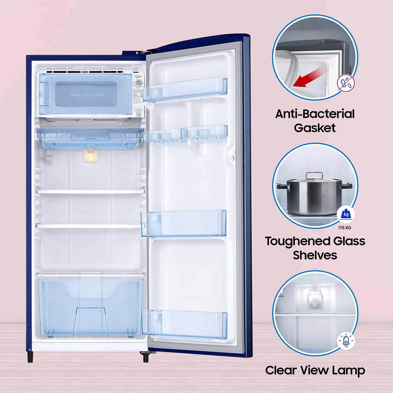 SAMSUNG Stylish Grande 183 Litres4 Star Direct Cool Single Door Refrigerator with Anti Bacterial Gasket (RR20C1724CU/HL, Camellia Blue) SAMSUNG Stylish Grande 183 Litres4 Star Direct Cool Single Door Refrigerator with Anti Bacterial Gasket (RR20C1724CU/HL, Camellia Blue)_16