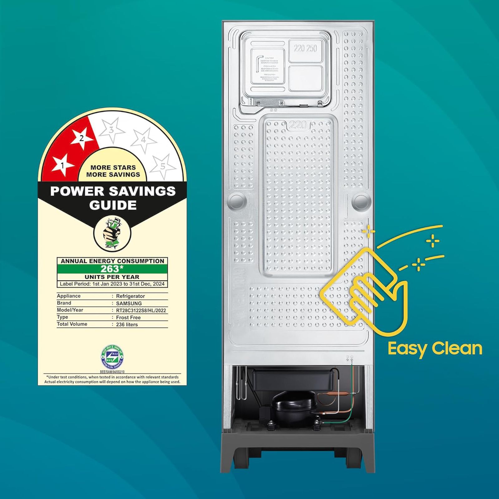 SAMSUNG 236 Litres 2 Star Frost Free Double Door Refrigerator with Distributed Cooling (RT28C3122S8/HL, Elegant Inox)_10