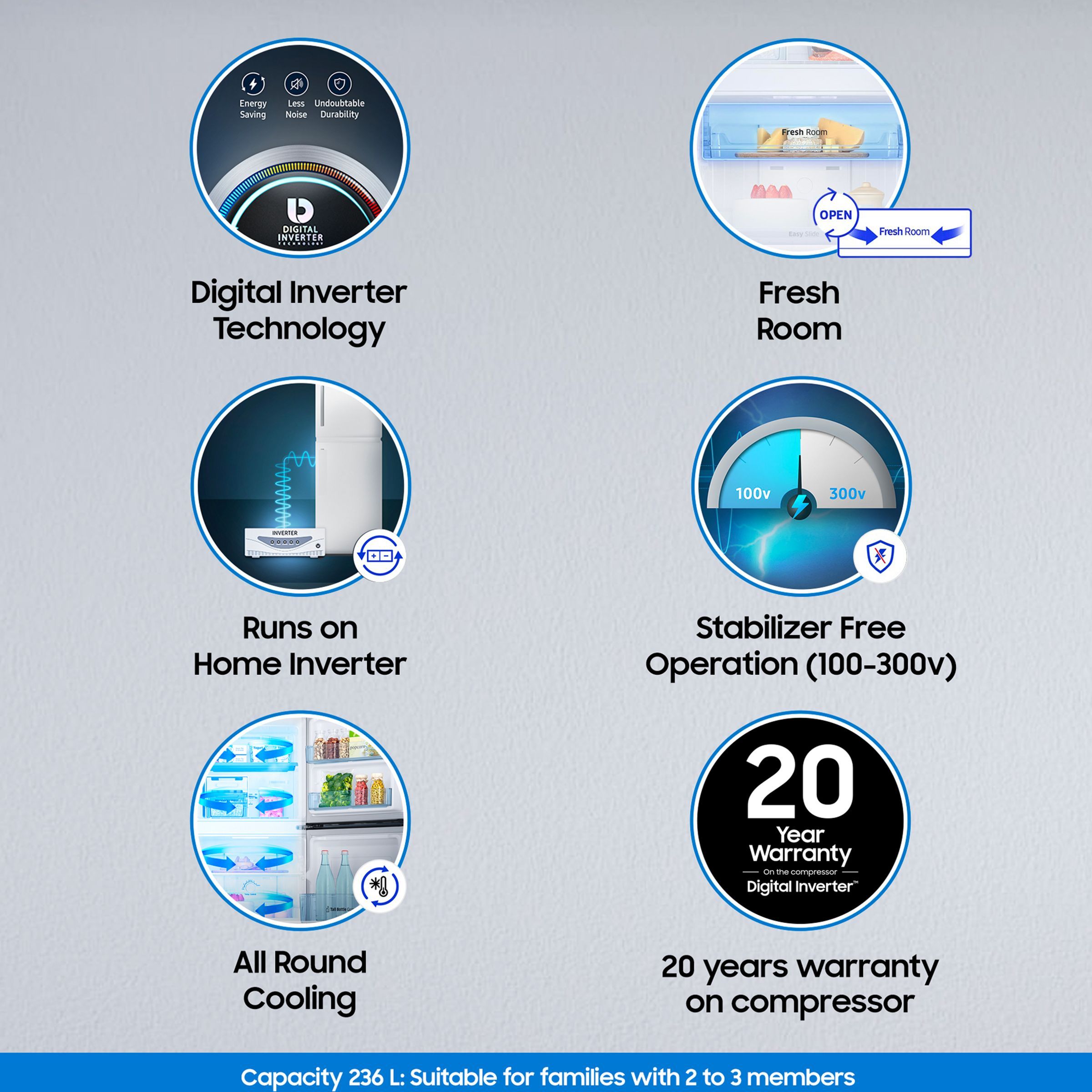 SAMSUNG 236 Litres 2 Star Frost Free Double Door Refrigerator with Distributed Cooling (RT28C3122S8/HL, Elegant Inox)_16