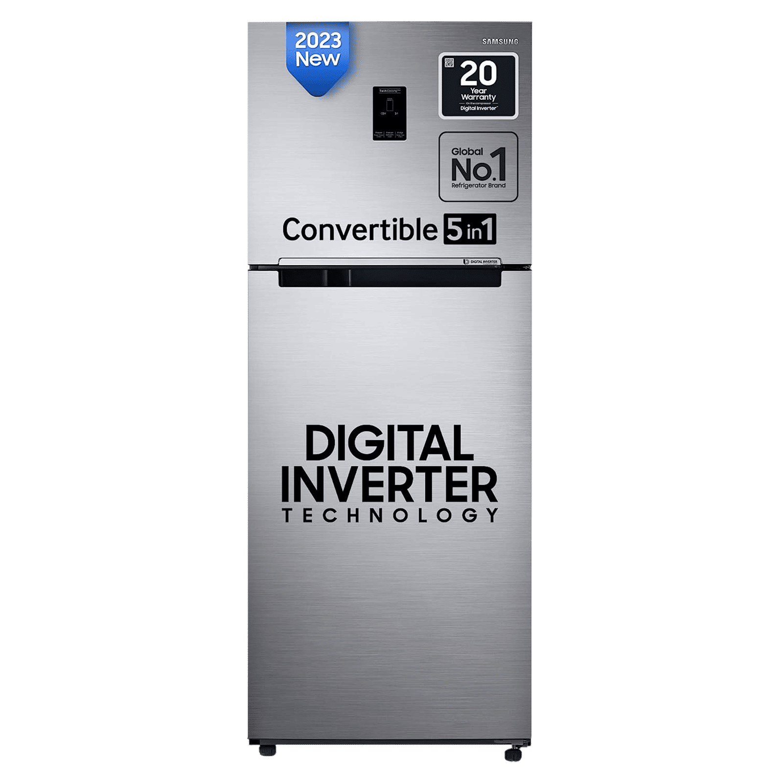 SAMSUNG 363 Litres 2 Star Frost Free Double Door Convertible Refrigerator with Stabilizer Free Operation (RT39C5532S8/HL, Elegant Inox)_1