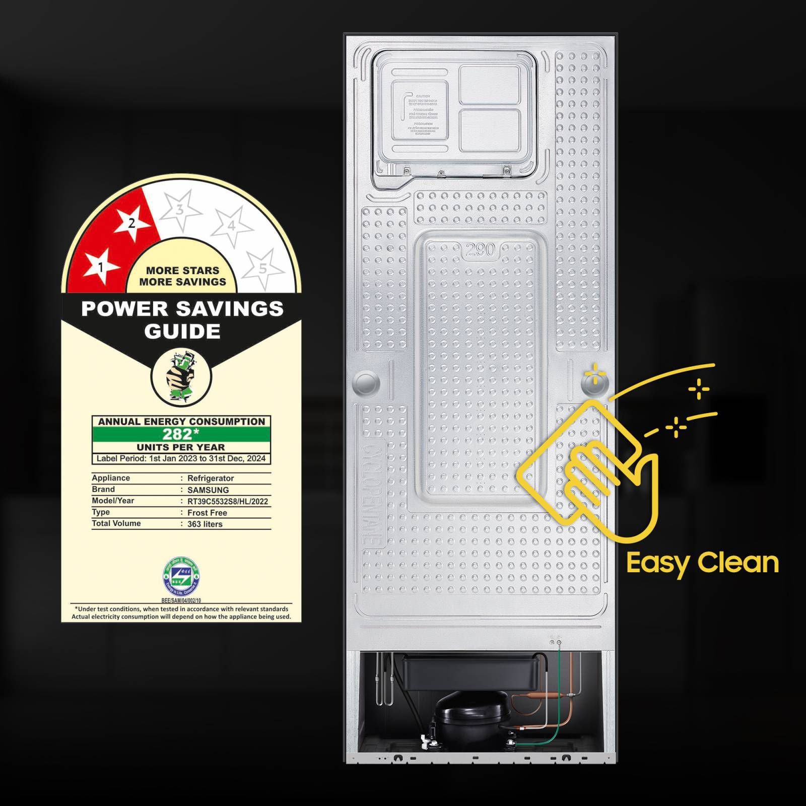 SAMSUNG 363 Litres 2 Star Frost Free Double Door Convertible Refrigerator with Stabilizer Free Operation (RT39C5532S8/HL, Elegant Inox)_10