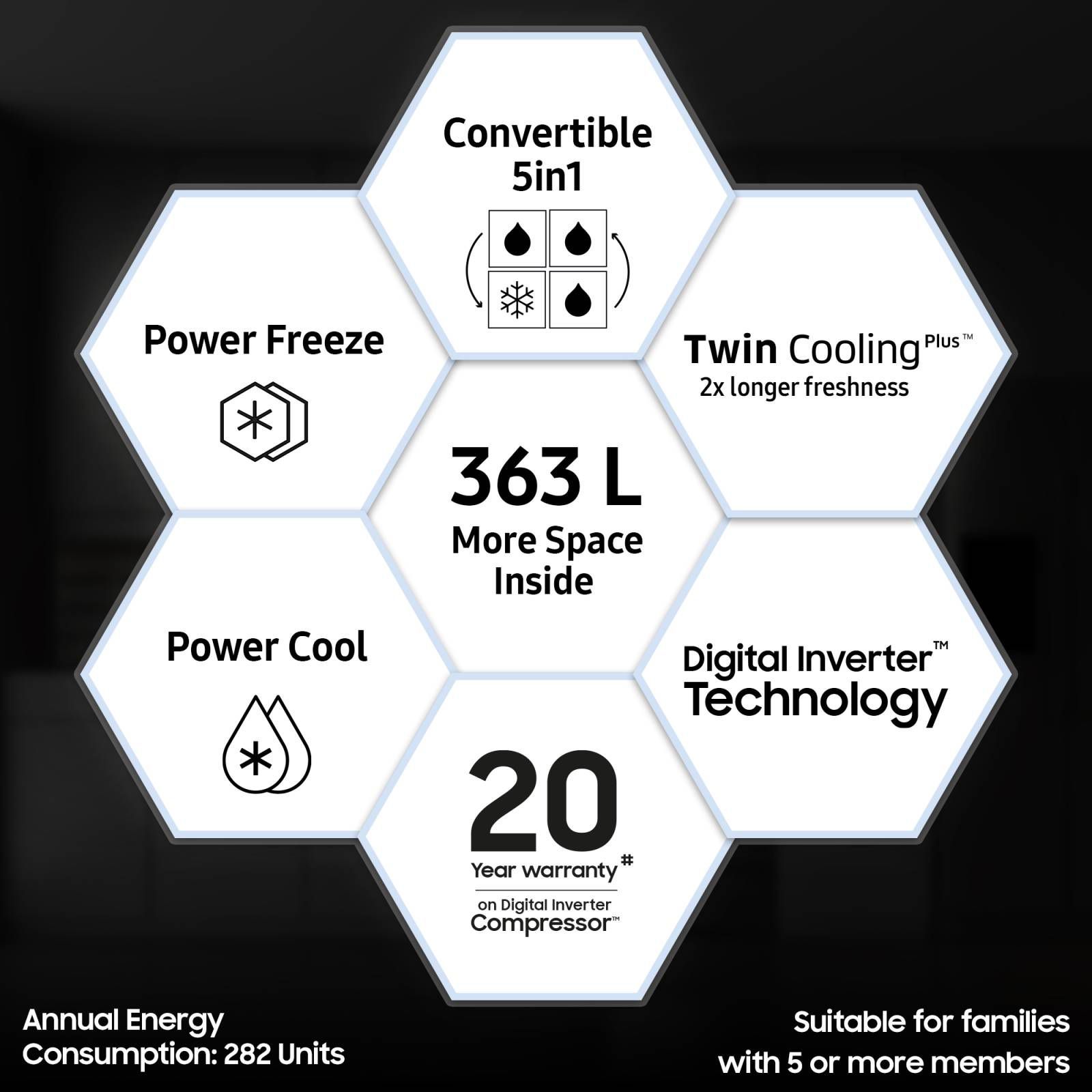 SAMSUNG 363 Litres 2 Star Frost Free Double Door Convertible Refrigerator with Stabilizer Free Operation (RT39C5532S8/HL, Elegant Inox)_13