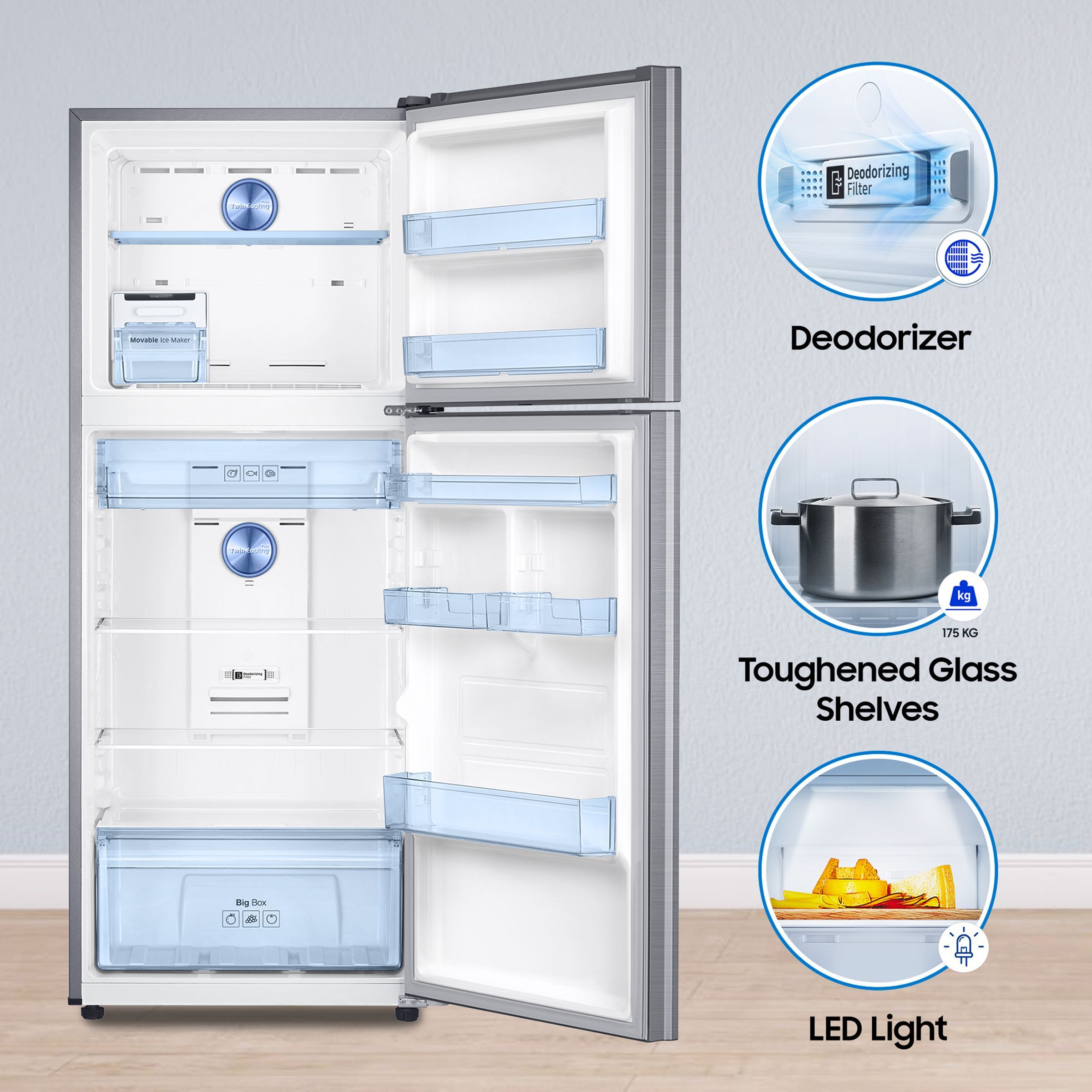 SAMSUNG 363 Litres 2 Star Frost Free Double Door Convertible Refrigerator with Stabilizer Free Operation (RT39C5532S8/HL, Elegant Inox)_17