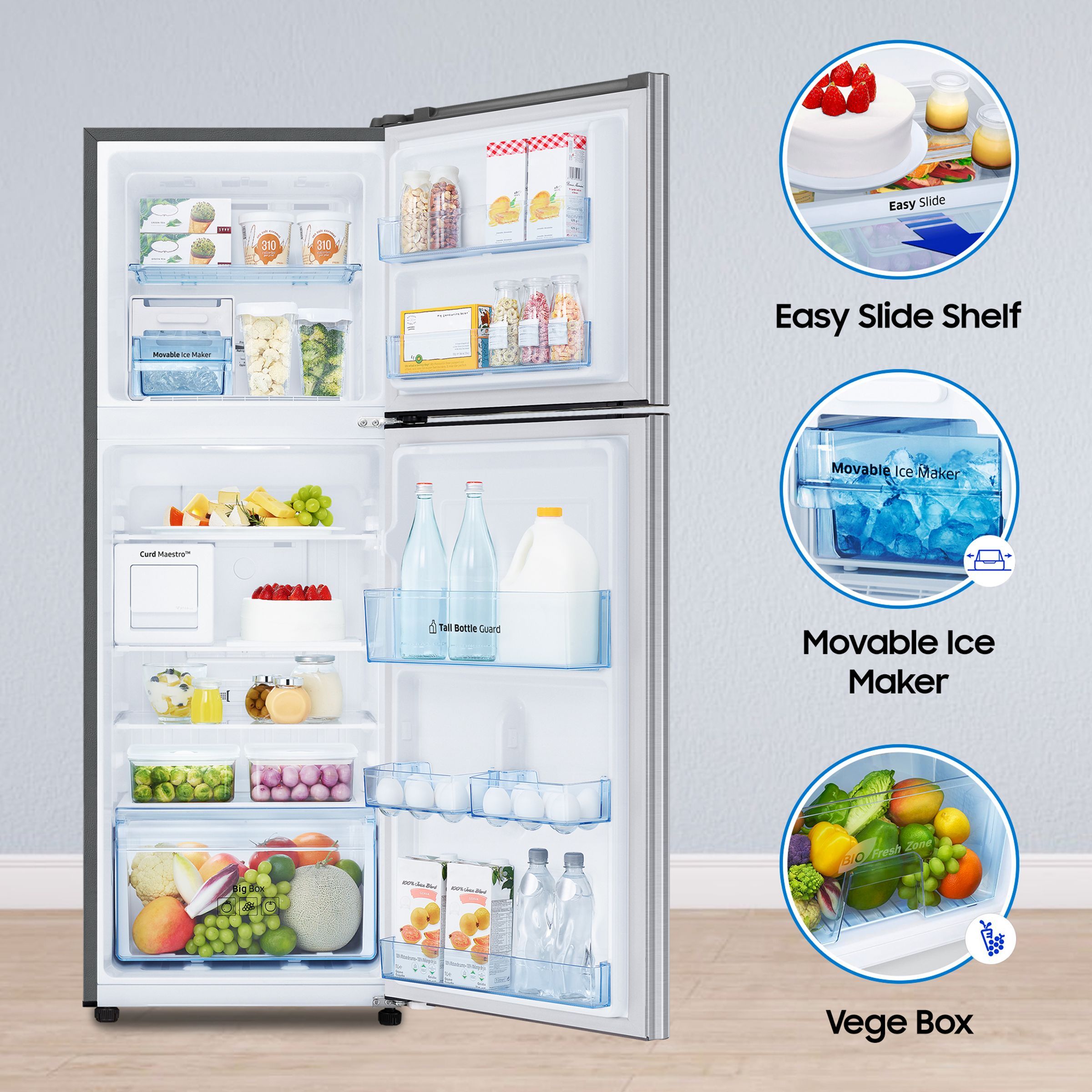 SAMSUNG 224 Litres 2 Star Frost Free Double Door Refrigerator with Curd Maestro (RT28C3522S8/HL, Elegant Inox)_16