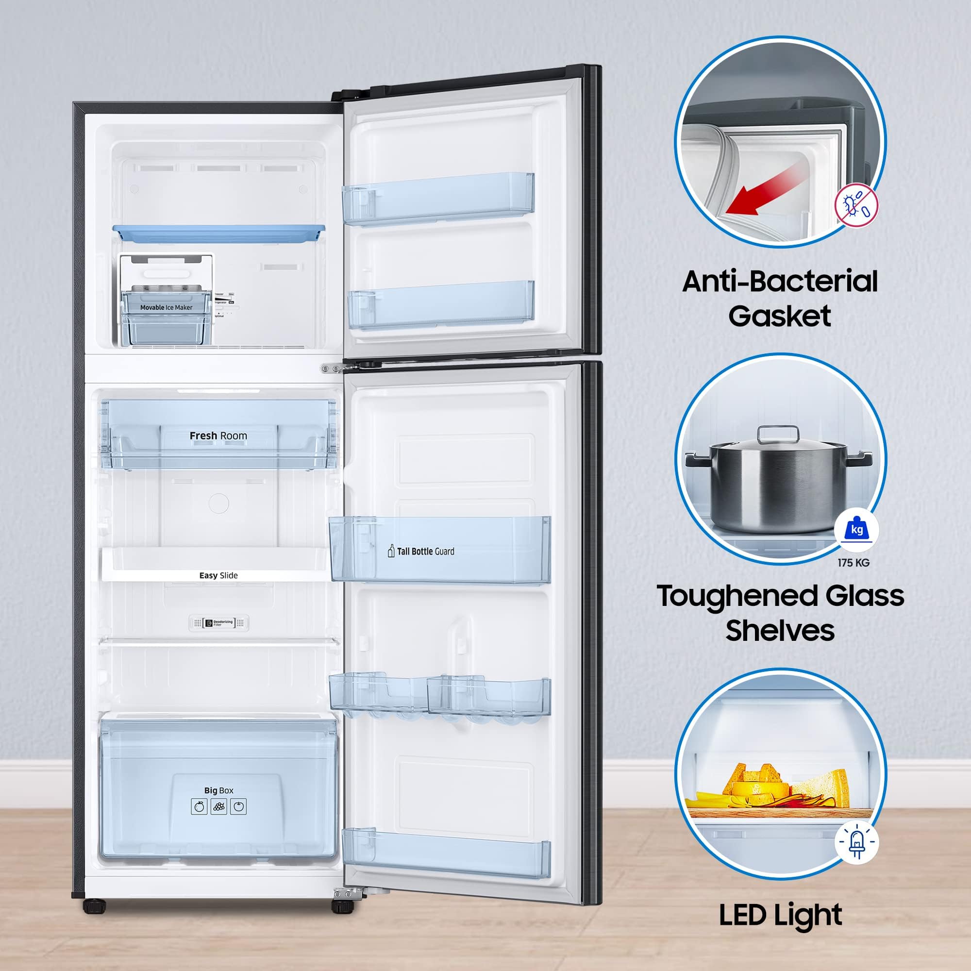 SAMSUNG 236 Litres 2 Star Frost Free Double Door Refrigerator with Antibacterial Gasket (RT28C3452BX/HL, Luxe Black)_14