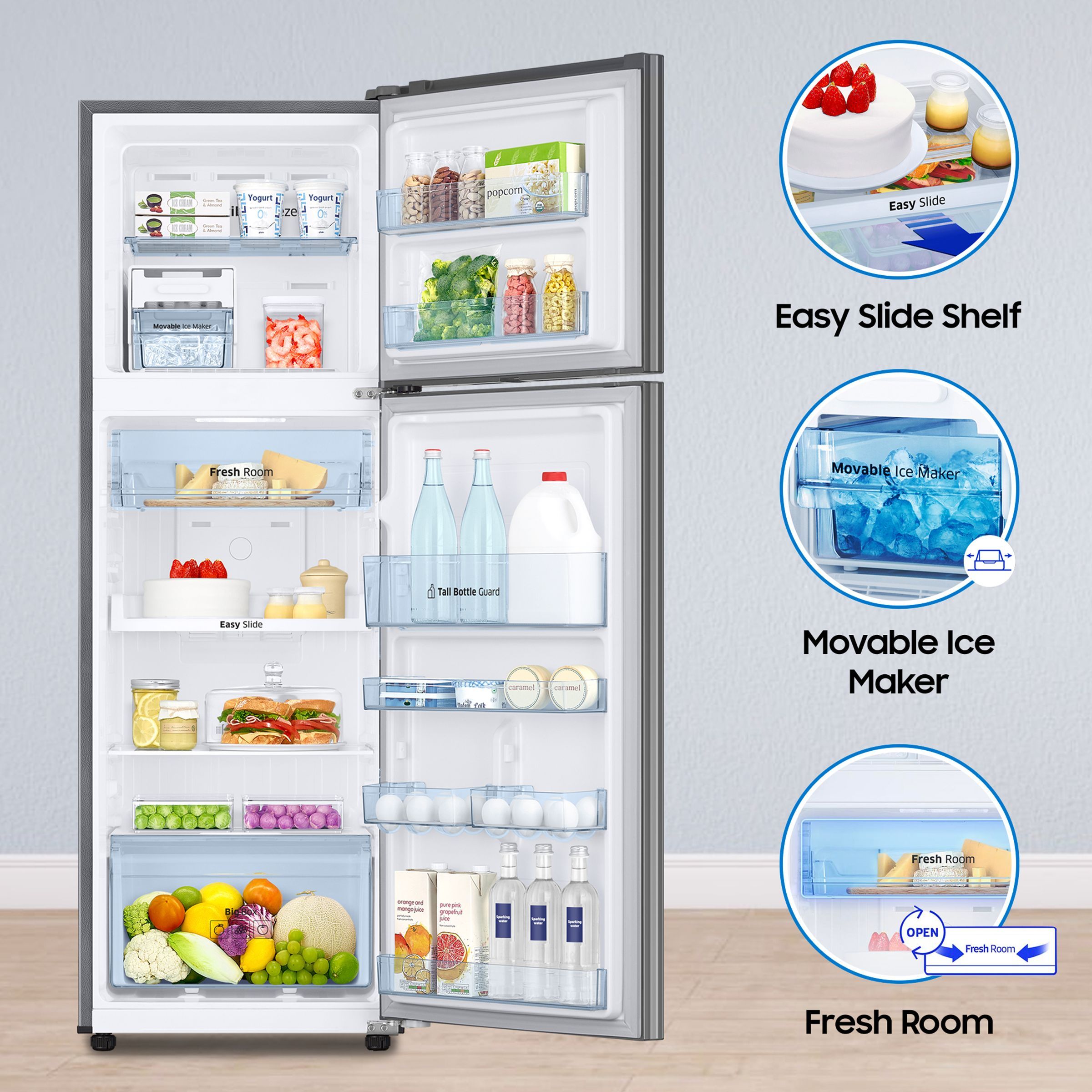 SAMSUNG 236 Litres 2 Star Frost Free Double Door Convertible Refrigerator with Toughened Glass Shelves (RT28C3742S8/HL, Elegant Inox)_13