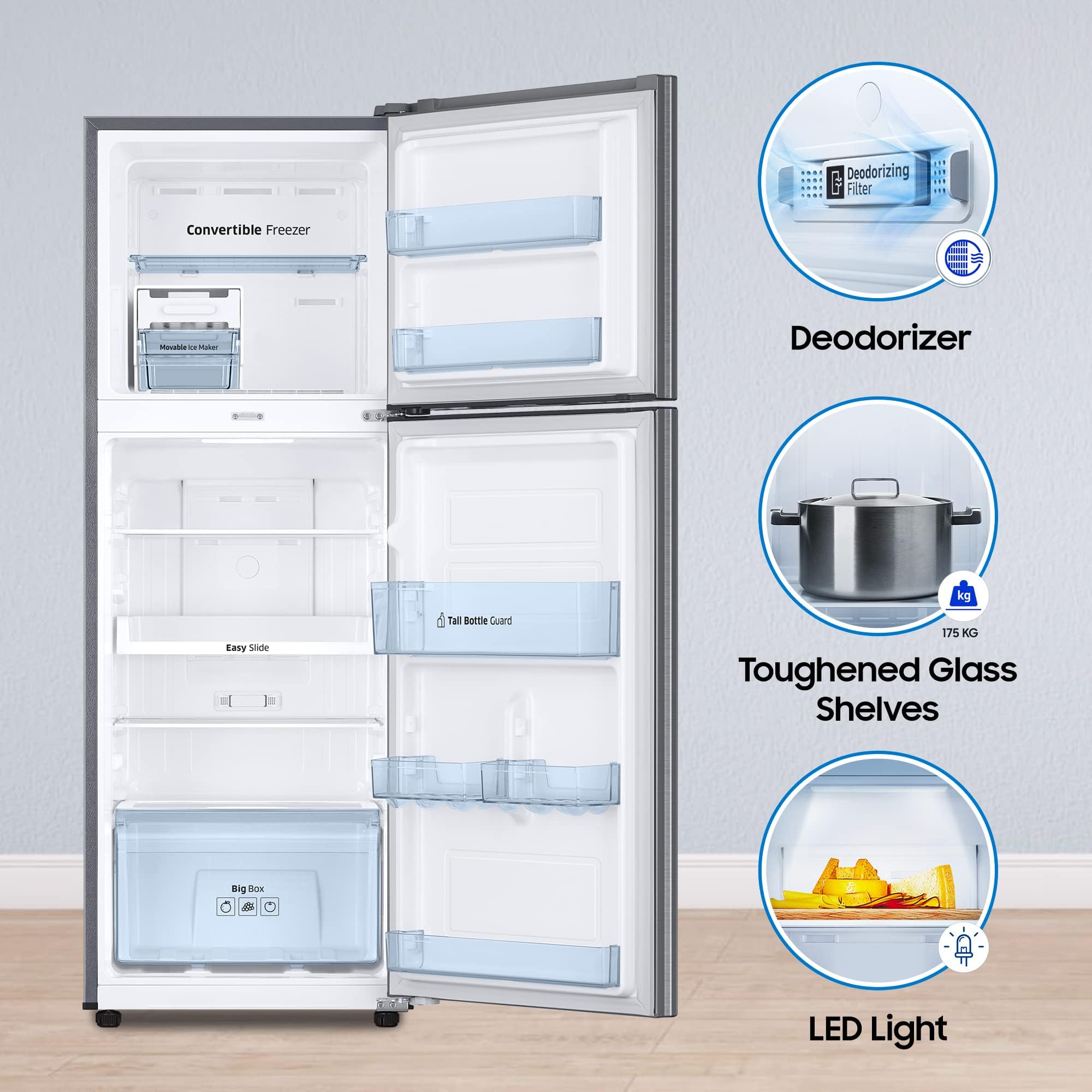 SAMSUNG 236 Litres 2 Star Frost Free Double Door Convertible Refrigerator with Toughened Glass Shelves (RT28C3742S8/HL, Elegant Inox)_15