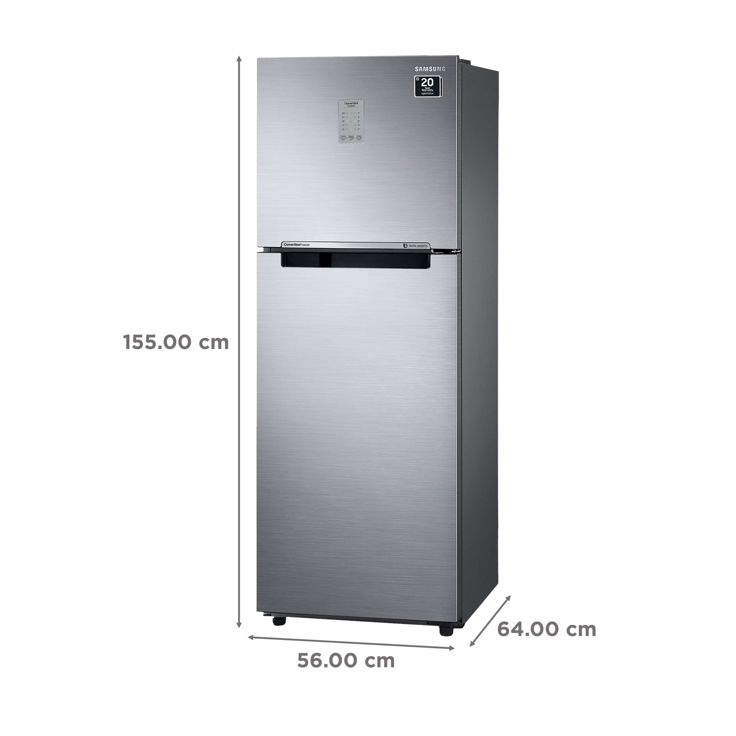 SAMSUNG 236 Litres 2 Star Frost Free Double Door Convertible Refrigerator with Toughened Glass Shelves (RT28C3742S8/HL, Elegant Inox)_3