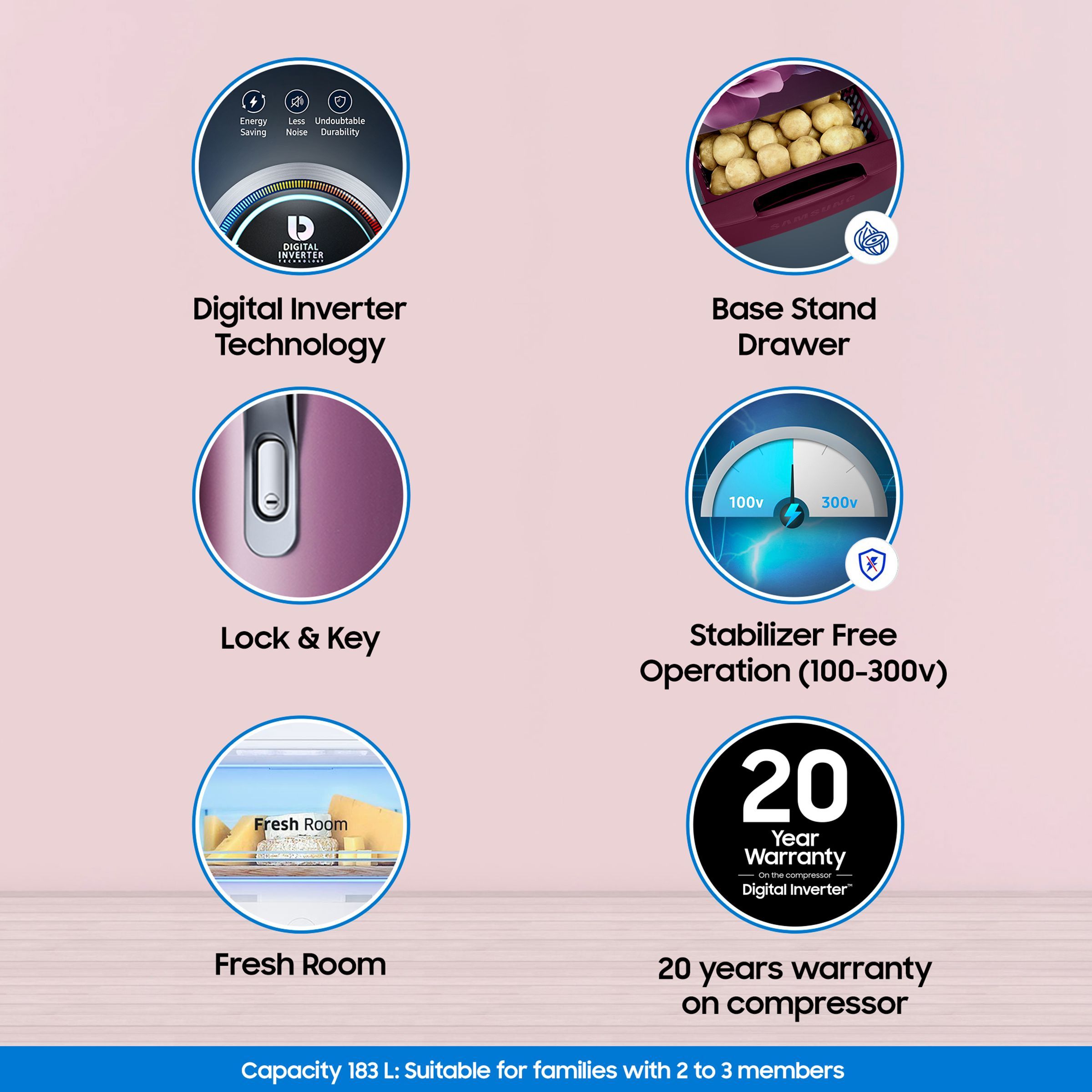 SAMSUNG Stylish Grande 183 Litres4 Star Direct Cool Single Door Refrigerator with Stabilizer Free Operation (RR20C1824CR/HL, Camellia Purple)_15