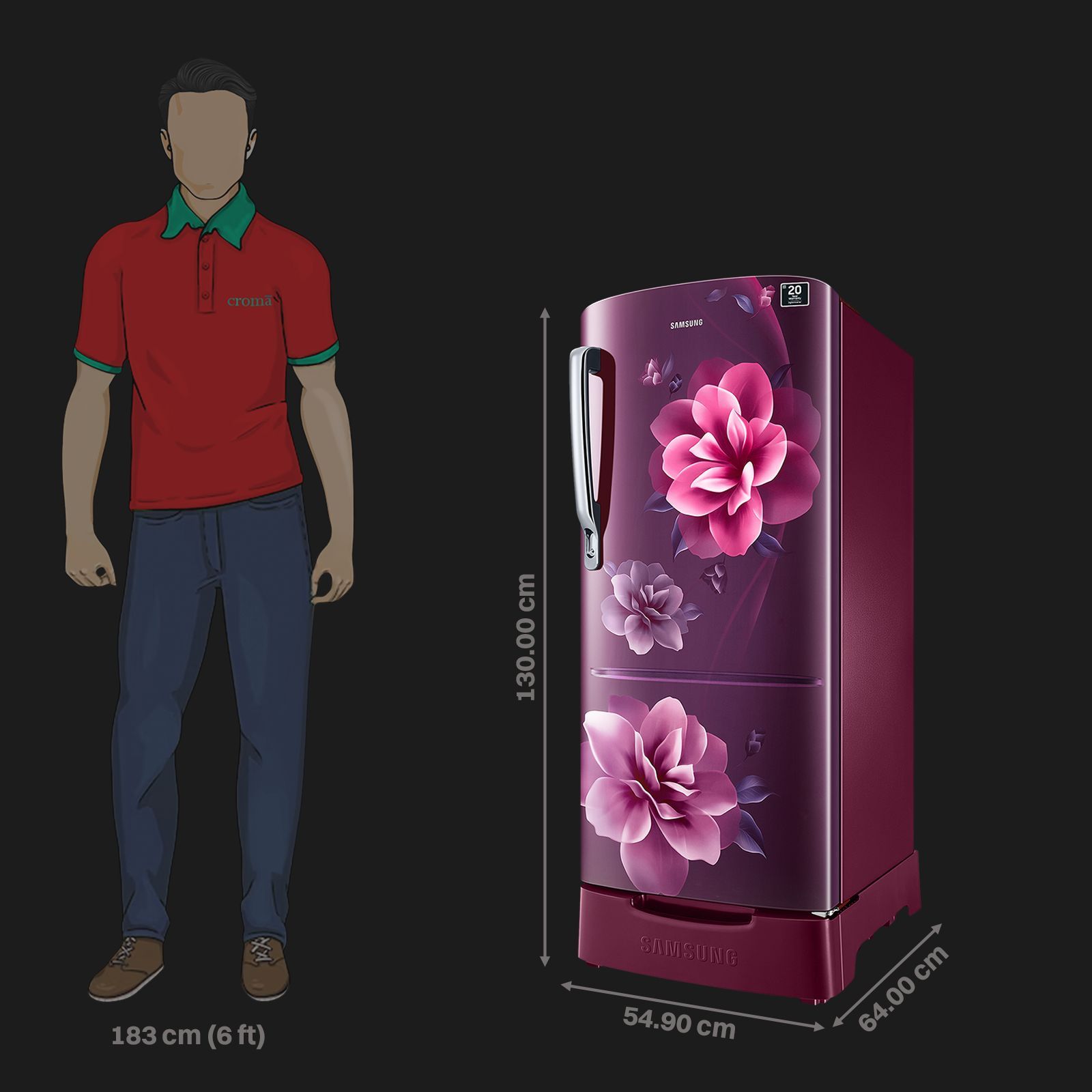 SAMSUNG Stylish Grande 183 Litres4 Star Direct Cool Single Door Refrigerator with Stabilizer Free Operation (RR20C1824CR/HL, Camellia Purple)_2