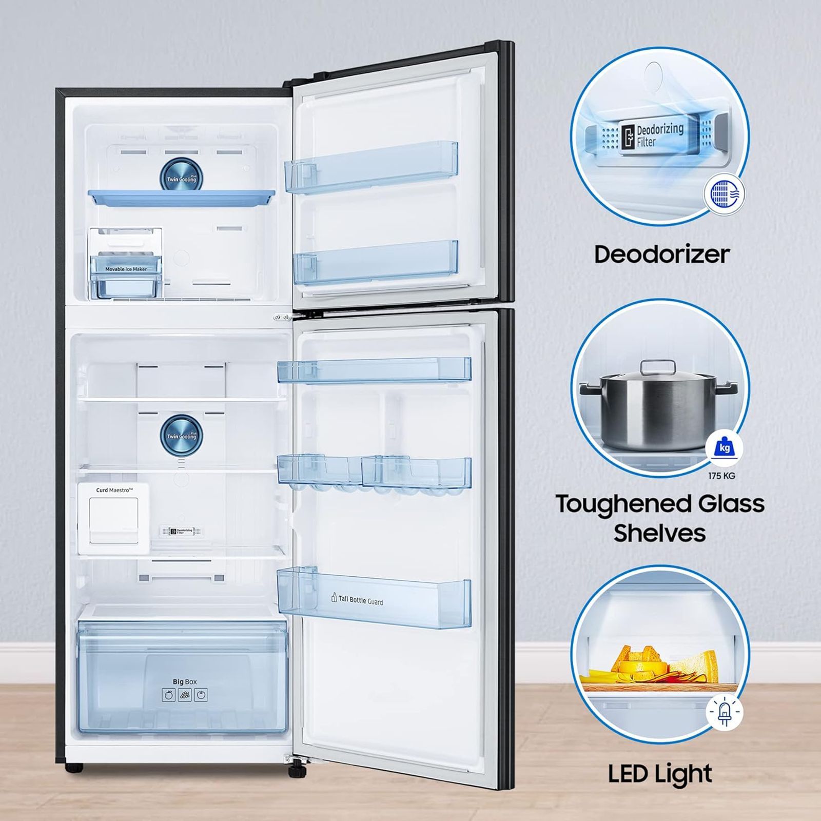 SAMSUNG 291 Litres 2 Star Frost Free Double Door Convertible Refrigerator with Curd Maestro (RT34C4622BX/HL, Luxe black)_17