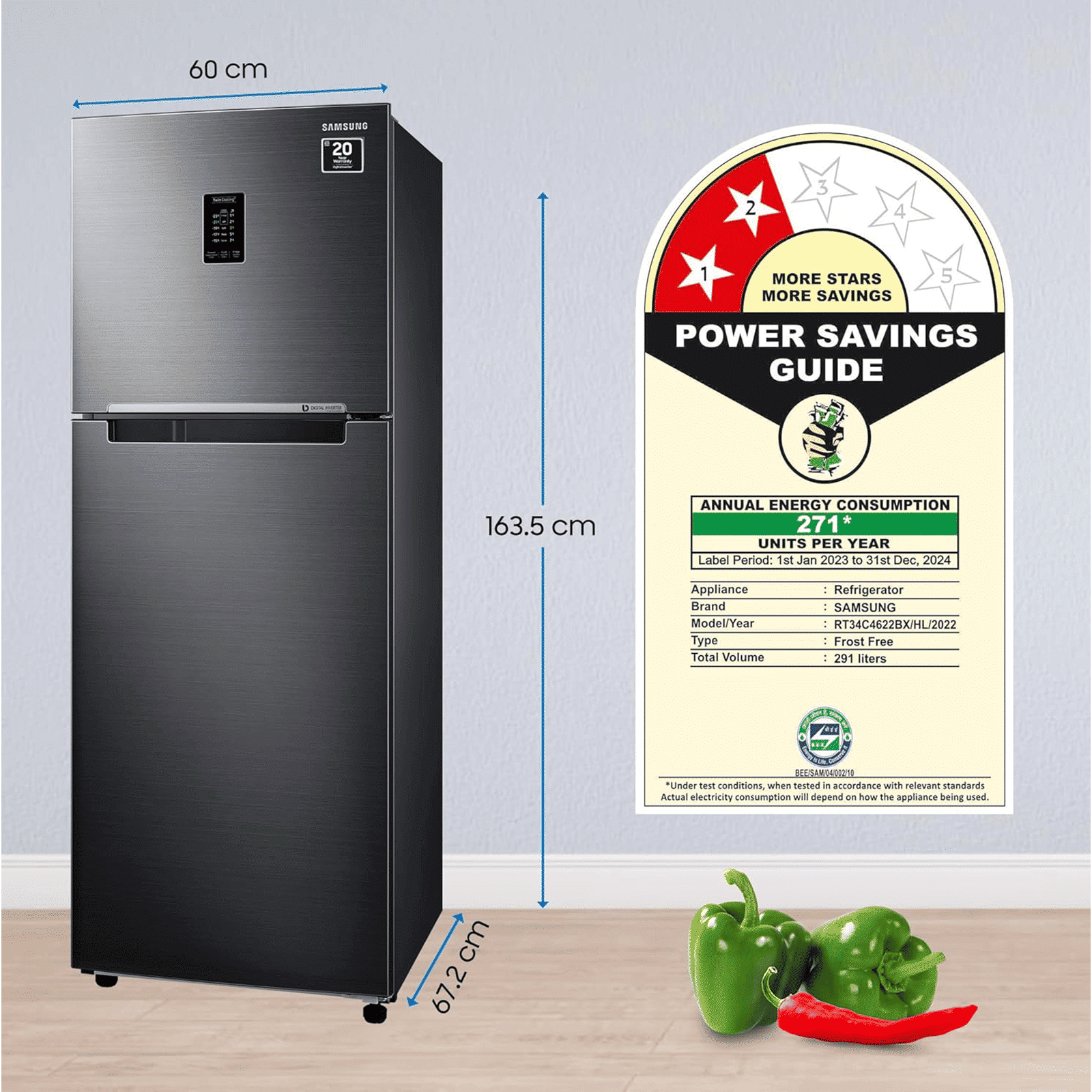 SAMSUNG 291 Litres 2 Star Frost Free Double Door Convertible Refrigerator with Curd Maestro (RT34C4622BX/HL, Luxe black)_19