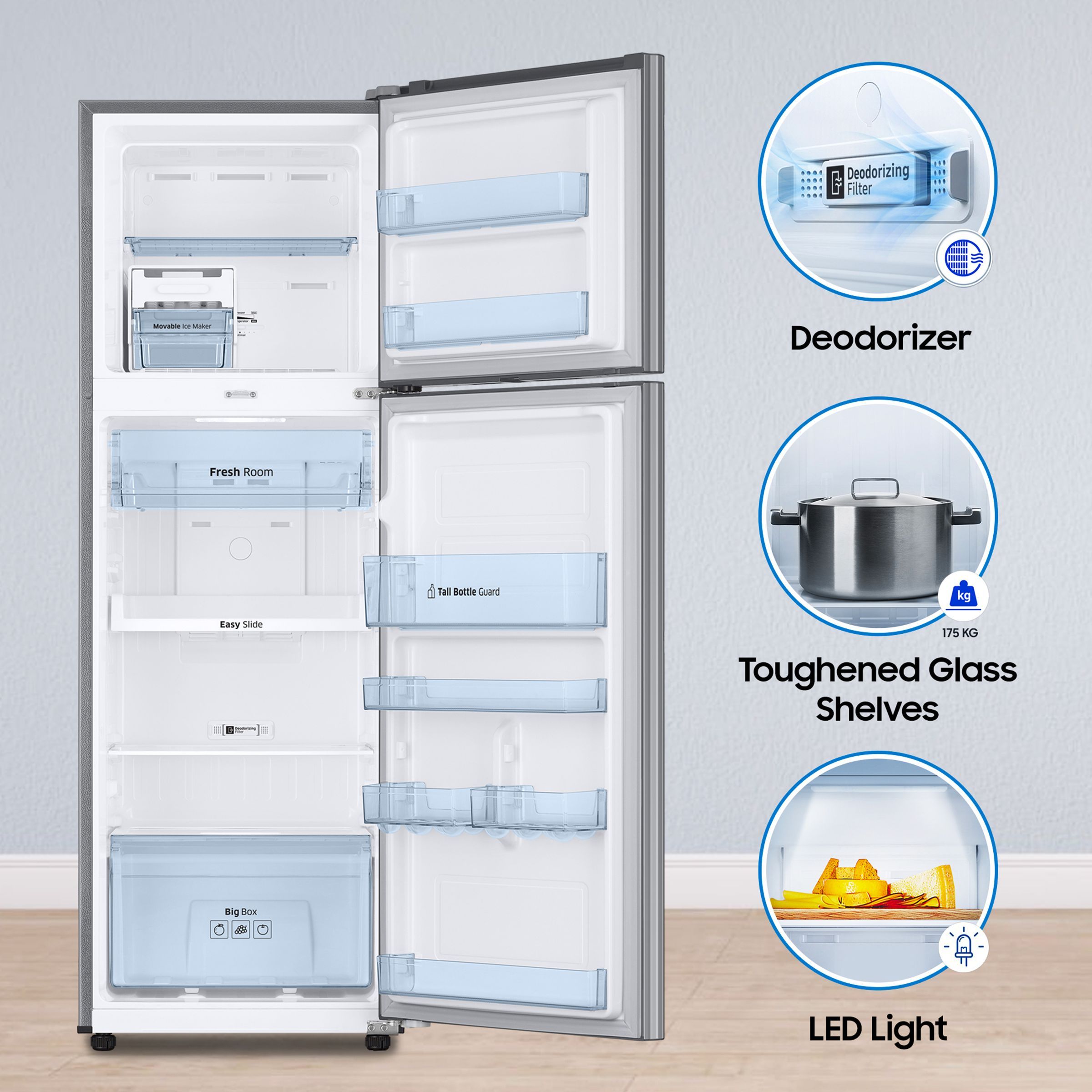 SAMSUNG 256 Litres 2 Star Frost Free Double Door Refrigerator with Toughened Glass Shelves (RT30C3442S9/HL, Refined Inox) SAMSUNG 256 Litres 2 Star Frost Free Double Door Refrigerator with Toughened Glass Shelves (RT30C3442S9/HL, Refined Inox)_18
