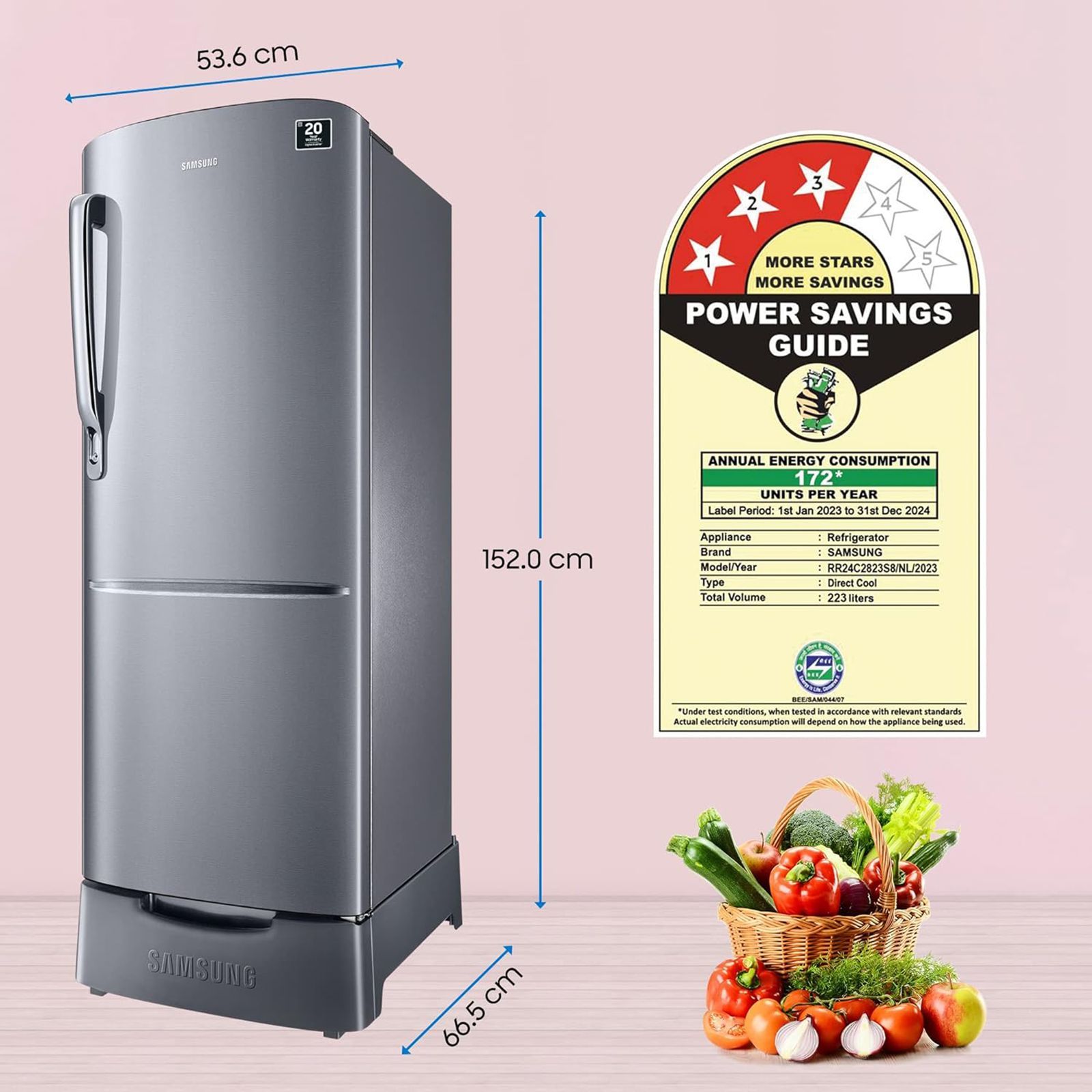 SAMSUNG 223 Litres 3 Star Direct Cool Single Door Refrigerator with Base Drawer (RR24C2823S8/NL, Elegant Inox) SAMSUNG 223 Litres 3 Star Direct Cool Single Door Refrigerator with Base Drawer (RR24C2823S8/NL, Elegant Inox)_12