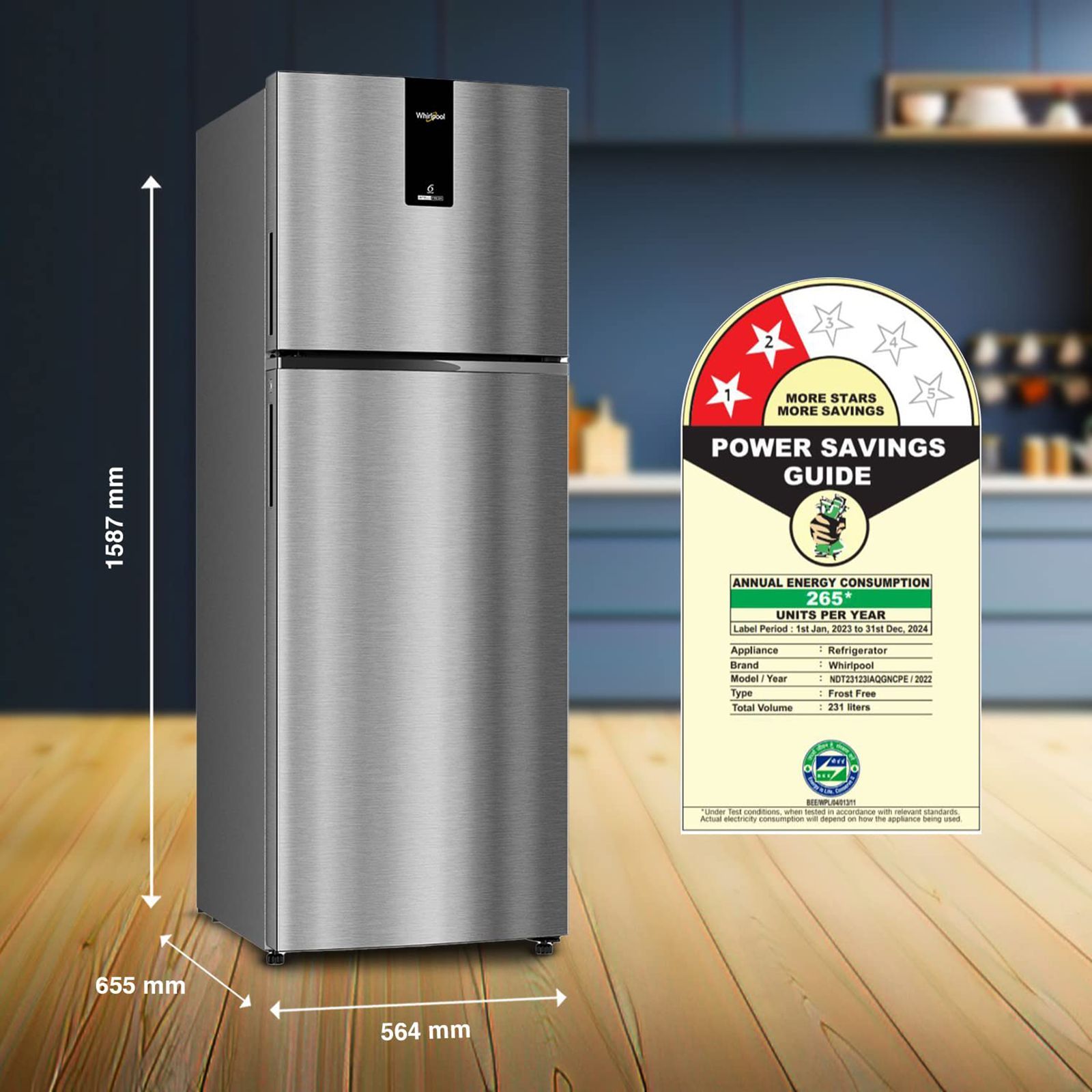 Whirlpool Intellifresh DF278 231 Litres 2 Star Frost Free Double Door Refrigerator with 6th Sense Technology (Grey)_11