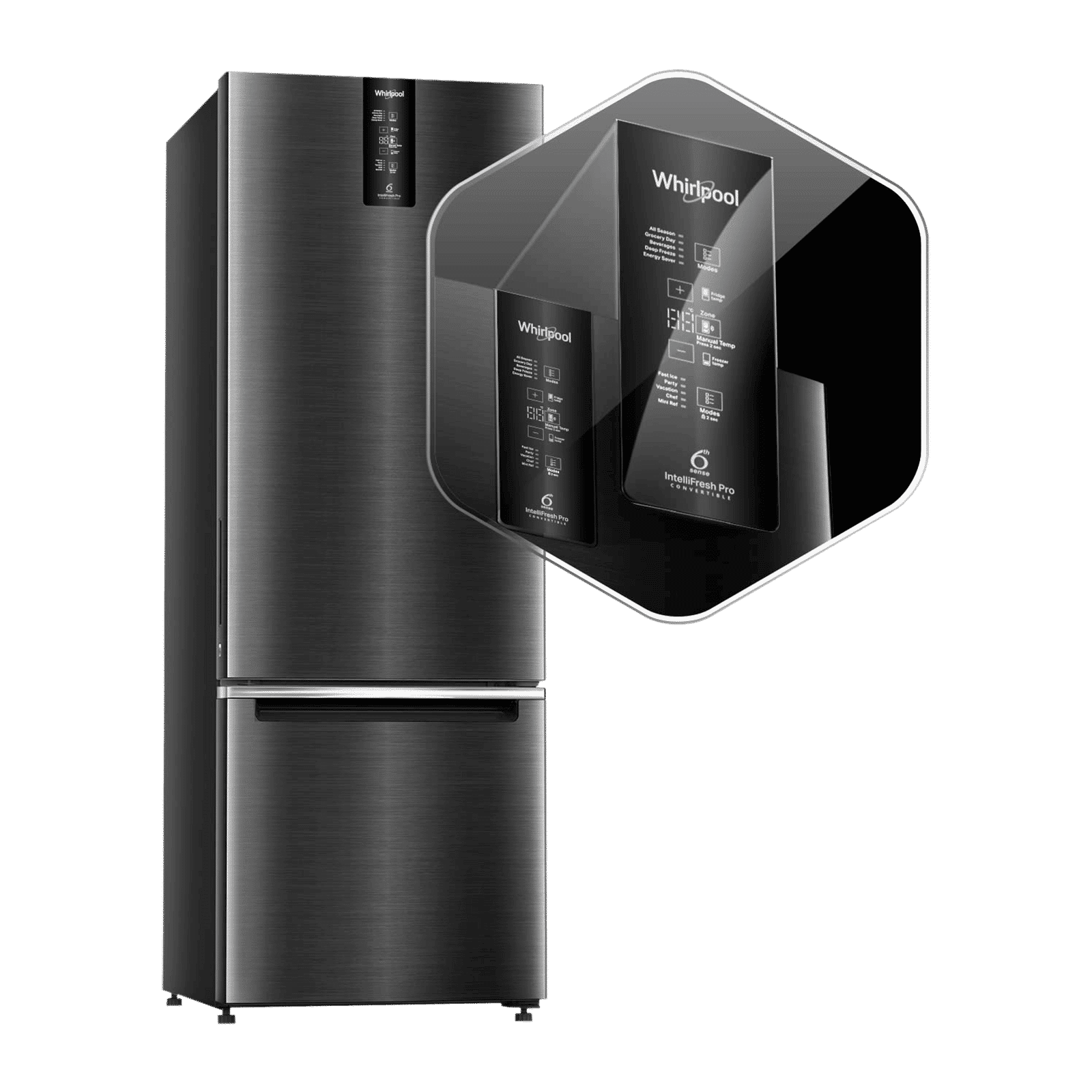 Whirlpool Intellifresh Pro 370 312 Litres 3 Star Frost Free Double Door Bottom Mount Convertible Refrigerator with 6th Sense Technology (Steel Onyx)_9